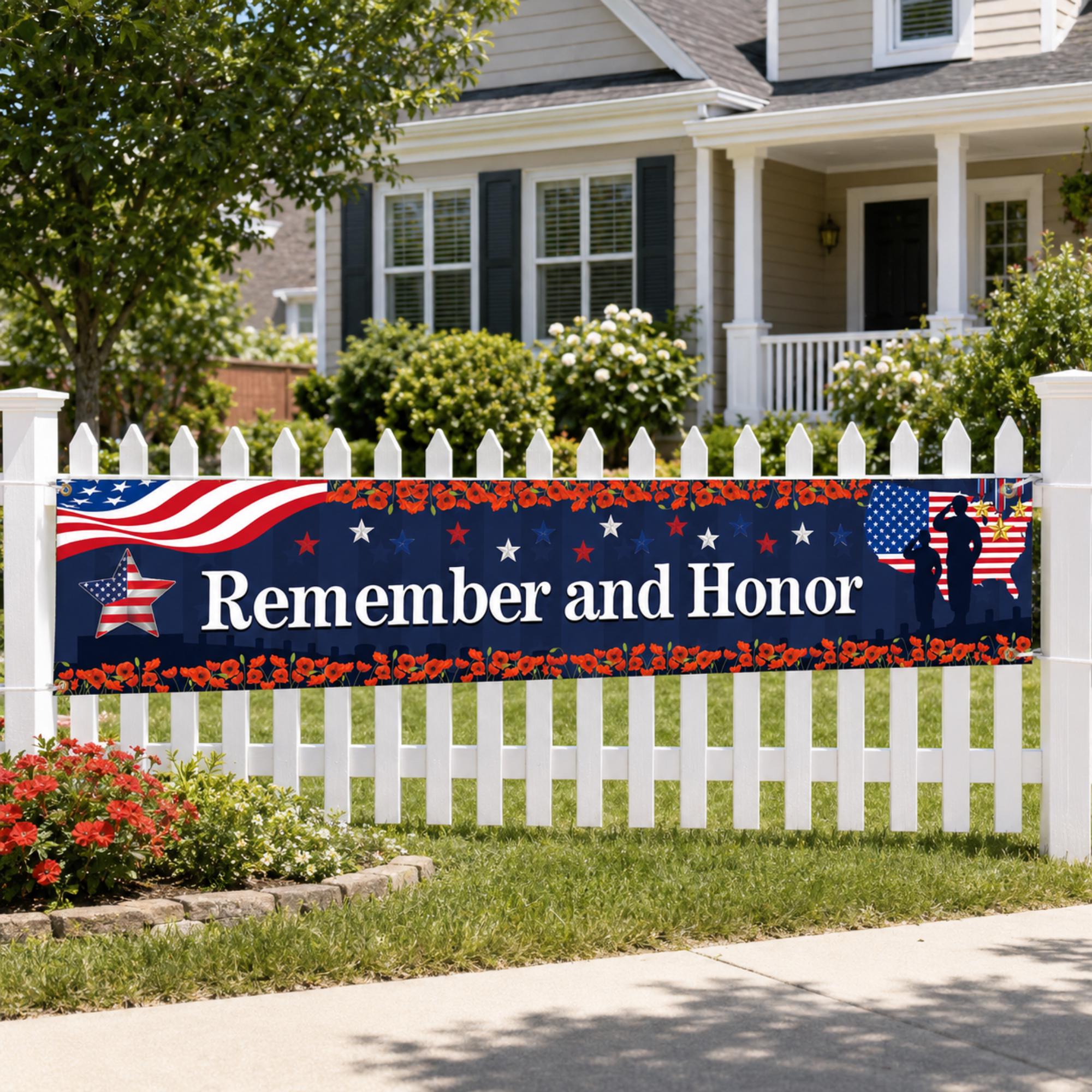 Patriotic Memorial Day Banner: Remember and Honor Veterans, Red White Blue Outdoor Decor