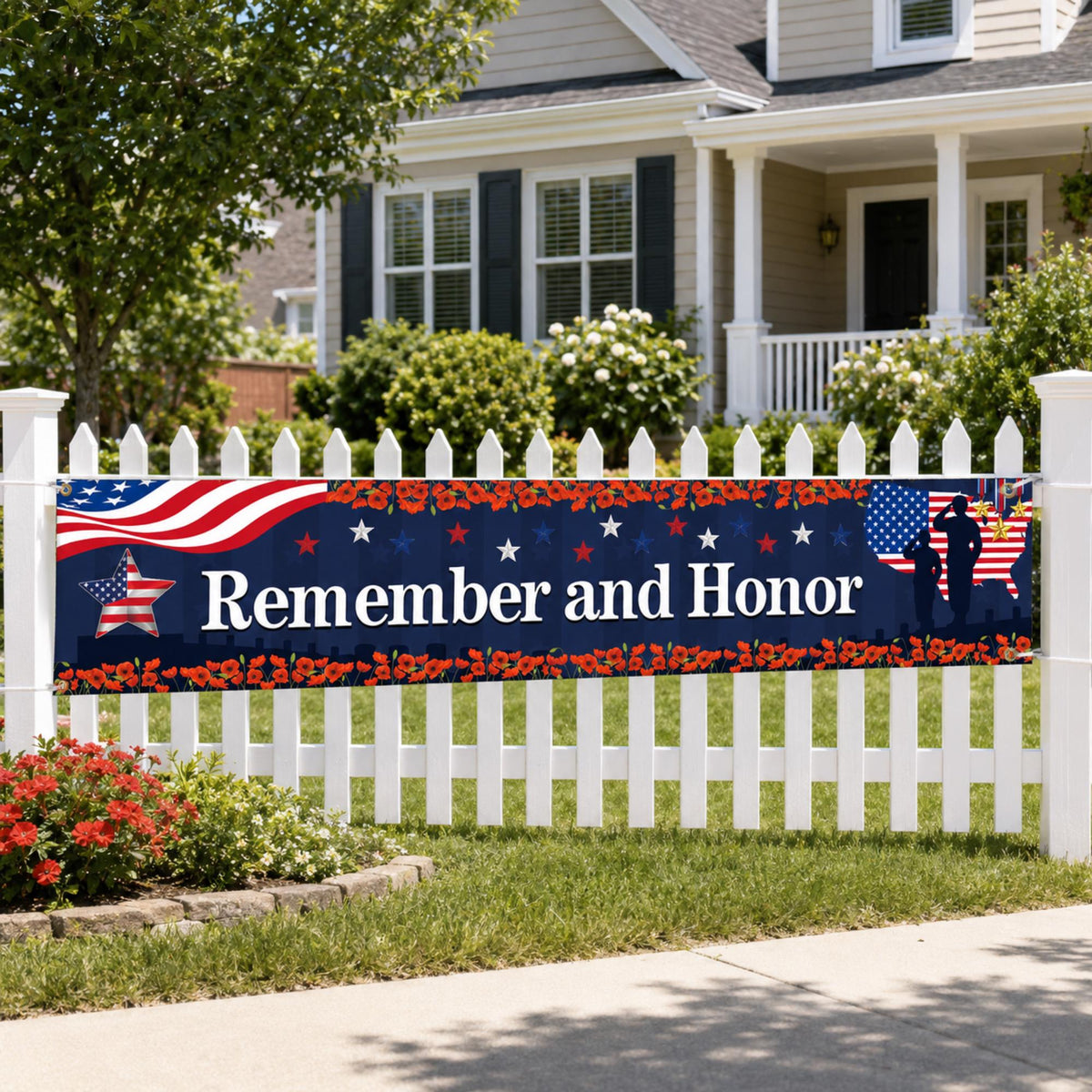 Patriotic Memorial Day Banner: Remember and Honor Veterans, Red White Blue Outdoor Decor