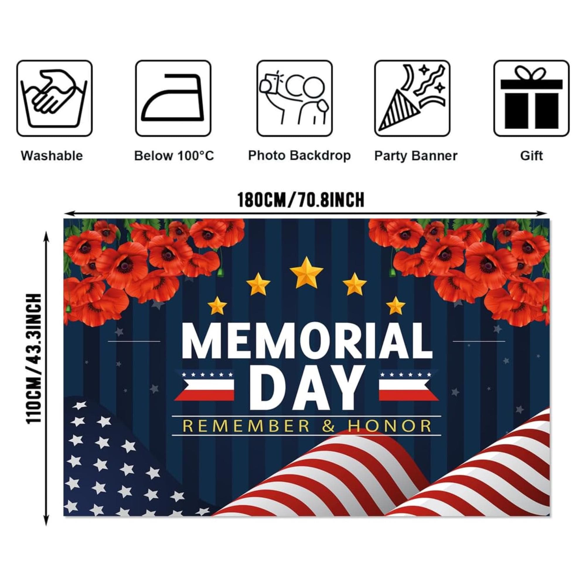 Memorial Day Remember Honor Banner: Patriotic Photography Backdrop, 4th July Party Decor