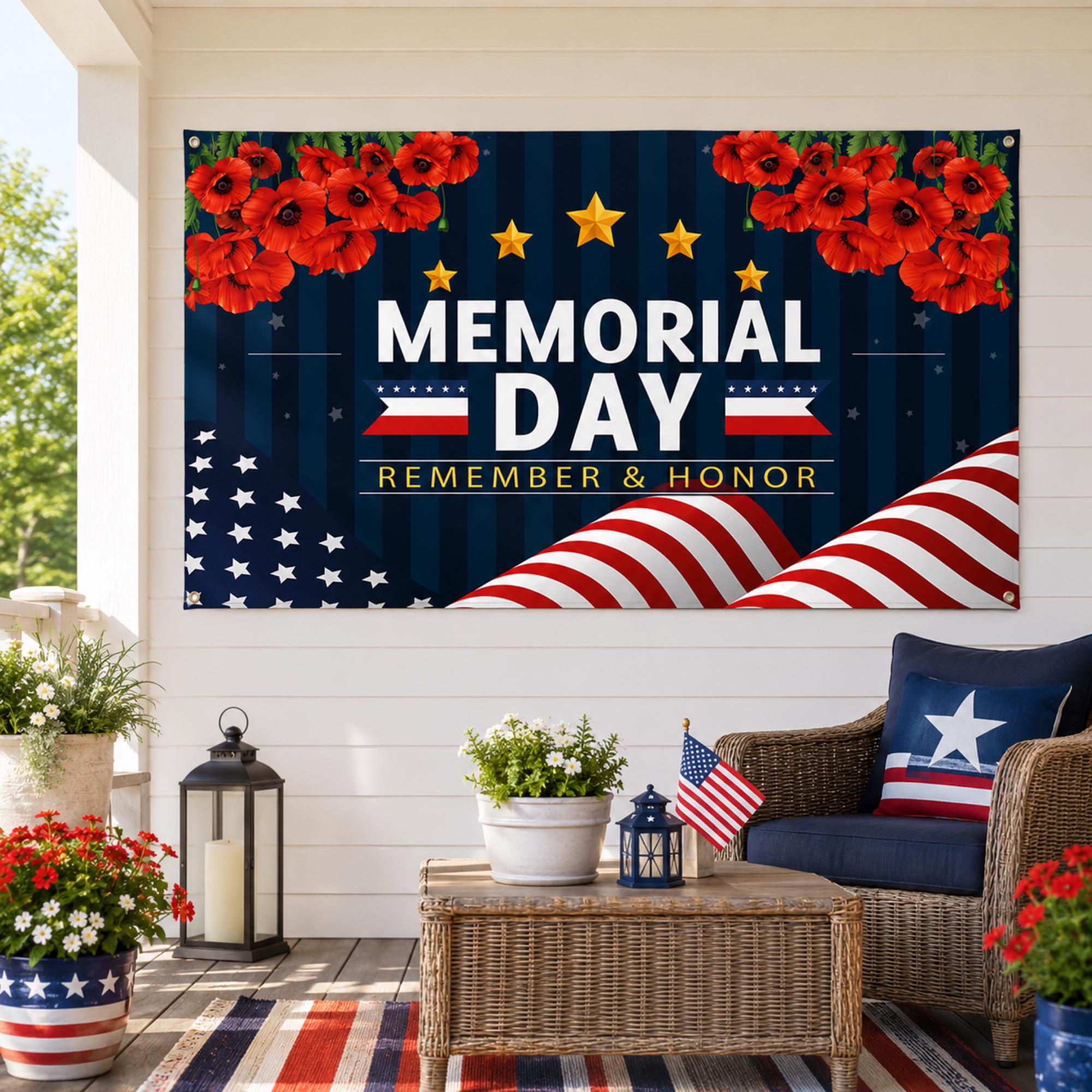 Memorial Day Remember Honor Banner: Patriotic Photography Backdrop, 4th July Party Decor