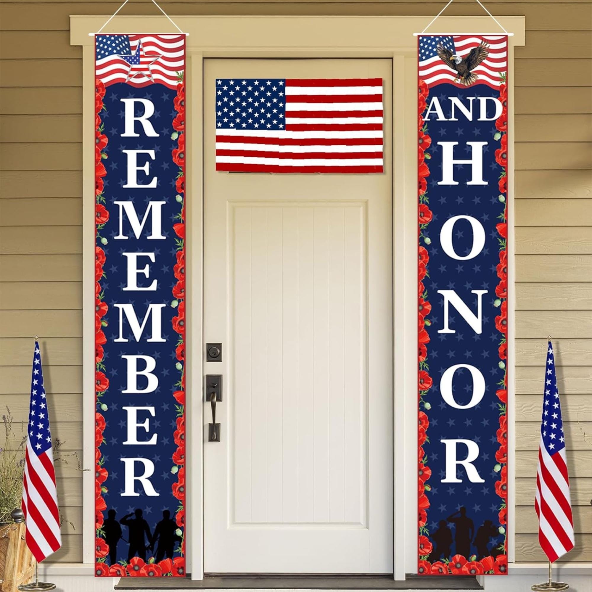 Patriotic Porch Banner: Red White Blue Remember Honor Decorations