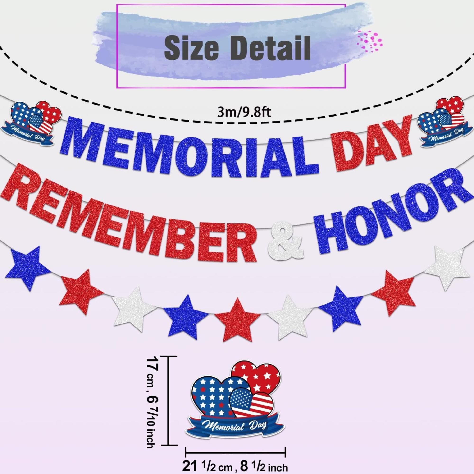 Glitter Memorial Day Banner: Remember & Honor Patriotic Garland