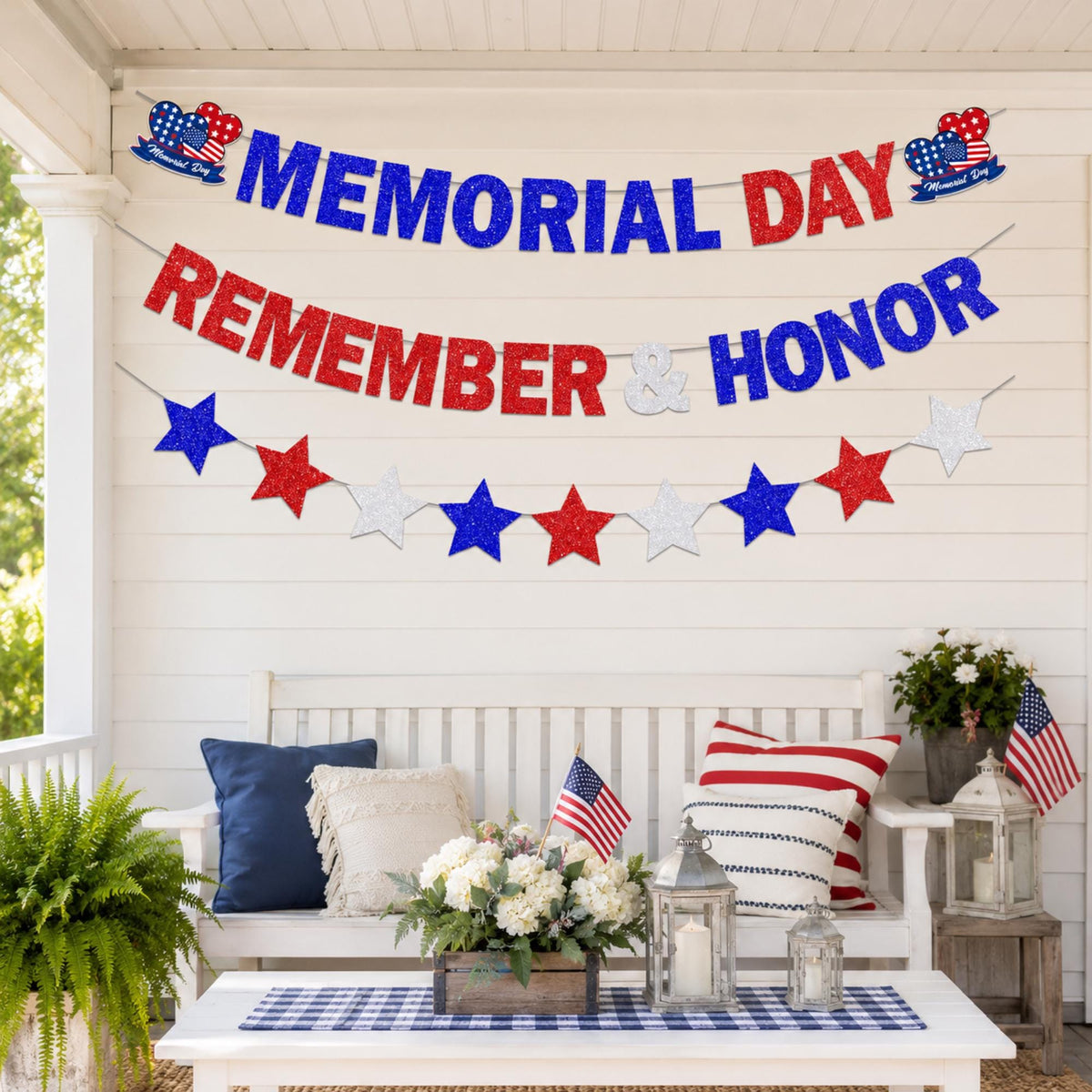 Glitter Memorial Day Banner: Remember & Honor Patriotic Garland