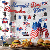 Memorial Day Glitter Banner, Patriotic Hanging Swirls, Remember Honor Decorations