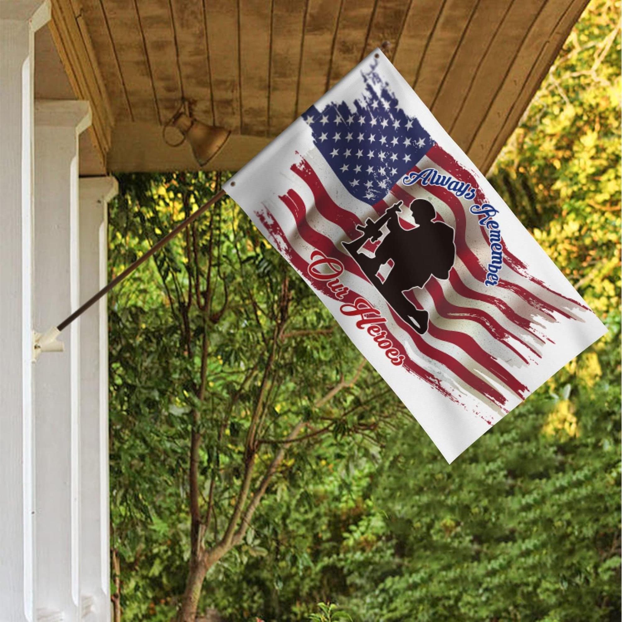 Always Remember Our Heroes Patriotic Military Soldier House Flag – Double Sided Yard Banner