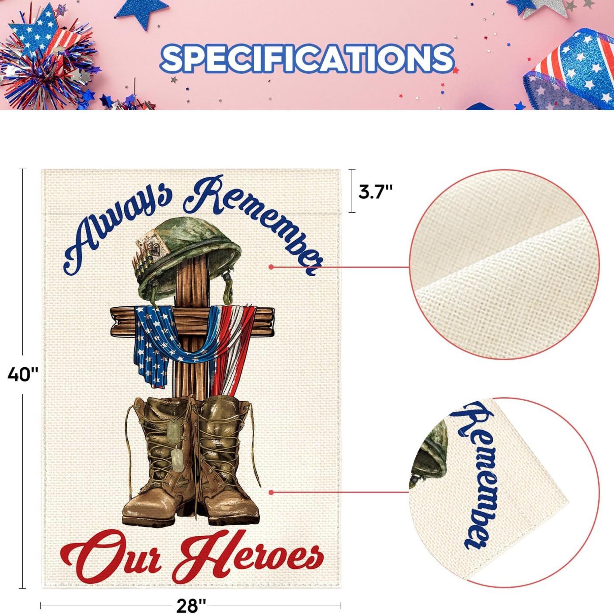 Always Remember Our Heroes Patriotic Military House Flag – Veteran Memorial Day Outdoor Decor