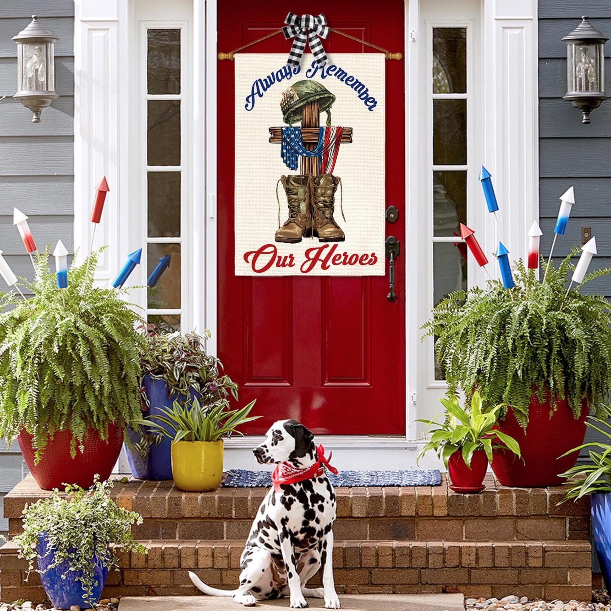 Always Remember Our Heroes Patriotic Military House Flag – Veteran Memorial Day Outdoor Decor