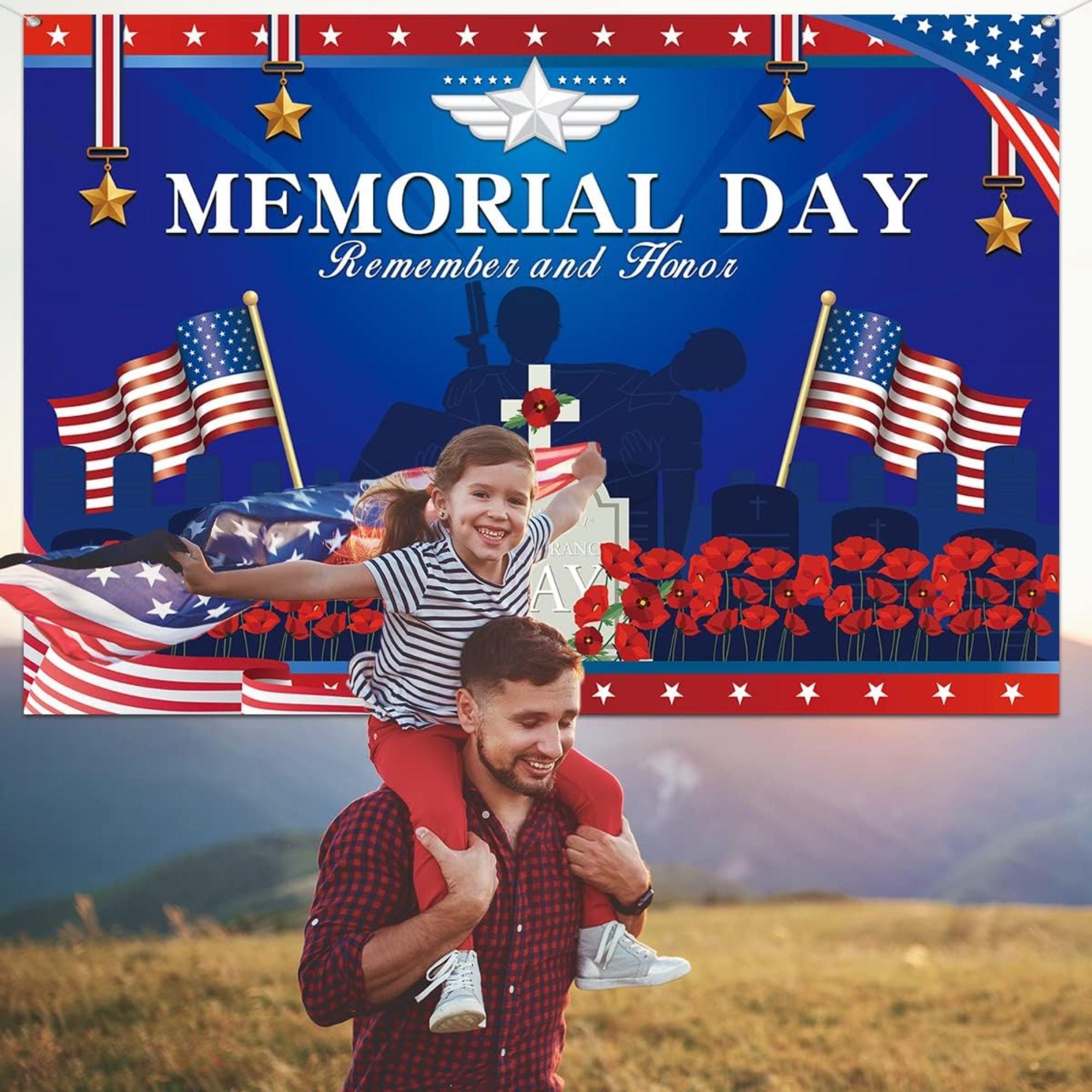 Veterans Day Photography Backdrop Memorial Day Banner Remember And Honor Patriotic Party Wall Decor