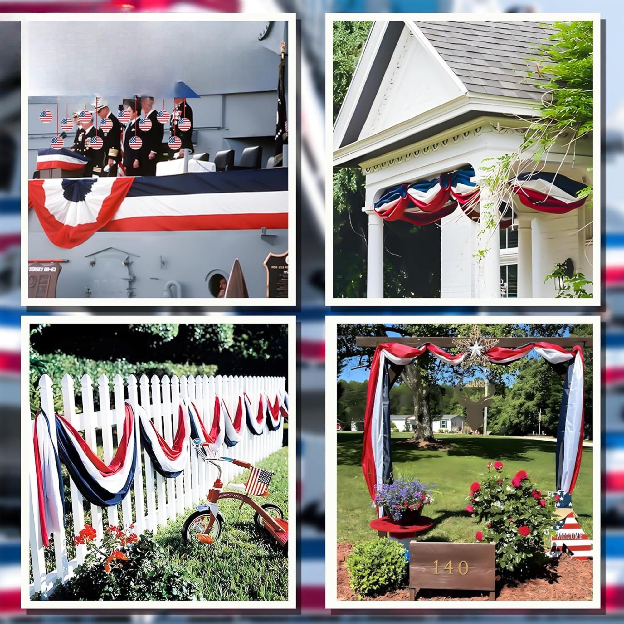 Red White Blue Patriotic Bunting Flags: 4th of July Outdoor Banner Set