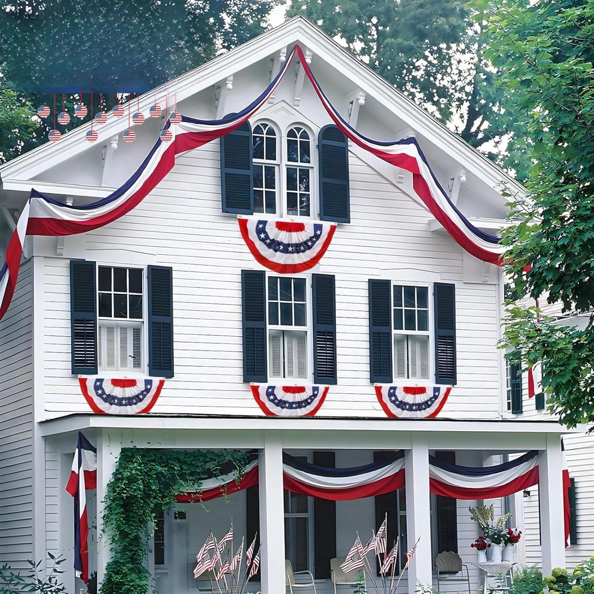 Red White Blue Patriotic Bunting Flags: 4th of July Outdoor Banner Set