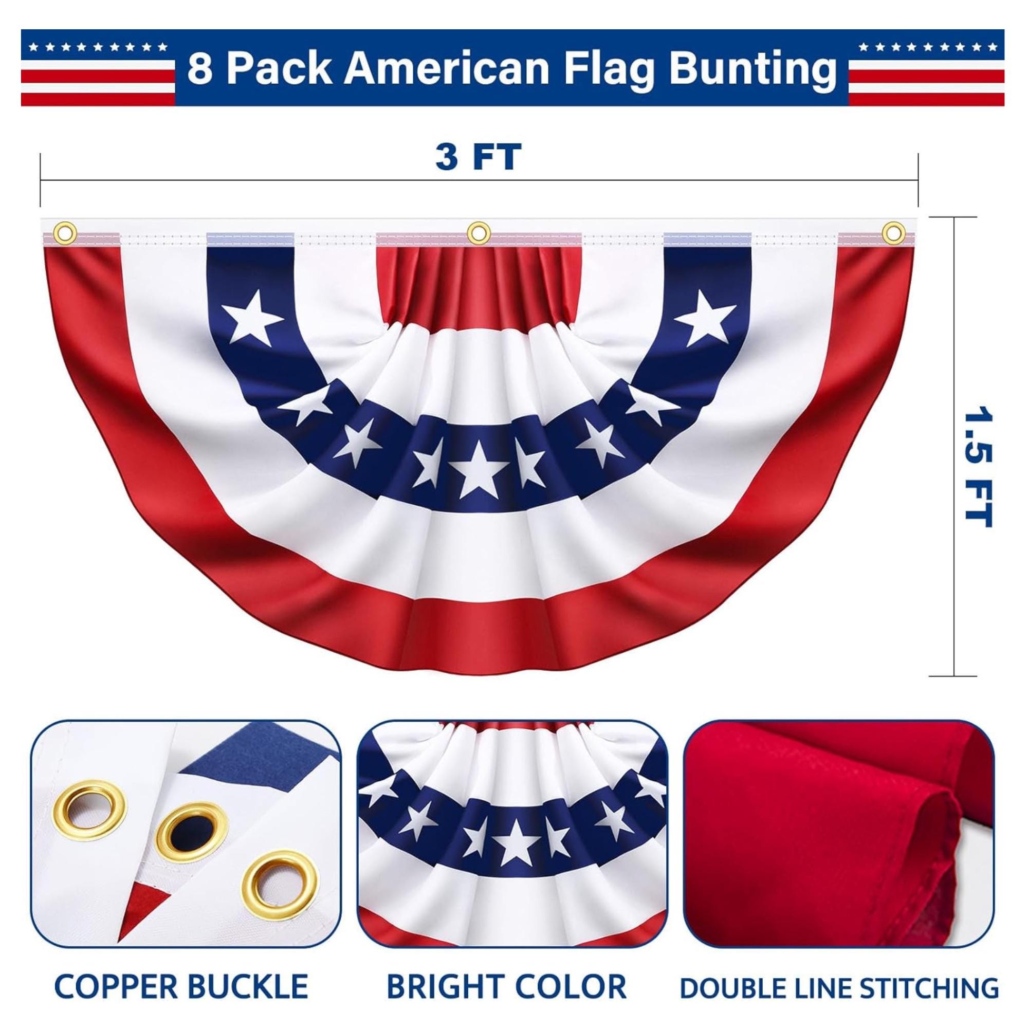 Pleated American Fan Flags: Red White Blue Patriotic Bunting for 4th July Decorations