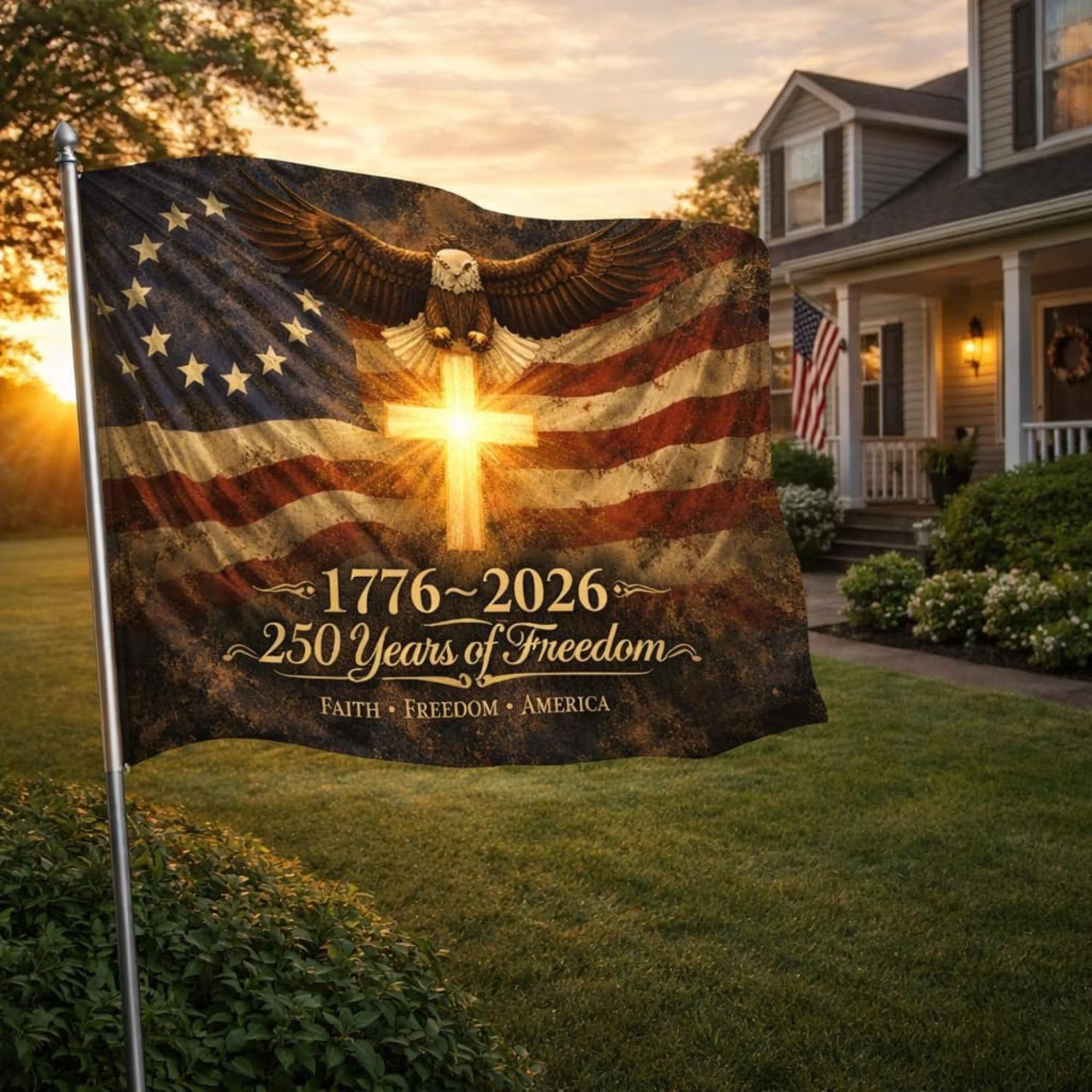 250th Anniversary USA Flag Double Sided Patriotic Outdoor Banner We The People 1776 2026 Decor