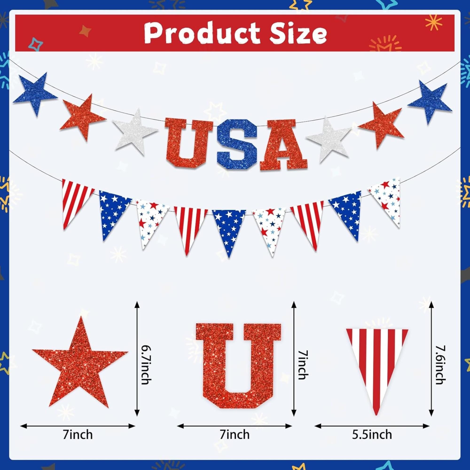 4th Of July Triangle Banner Patriotic USA Garland Memorial Day Independence Day Party Decor
