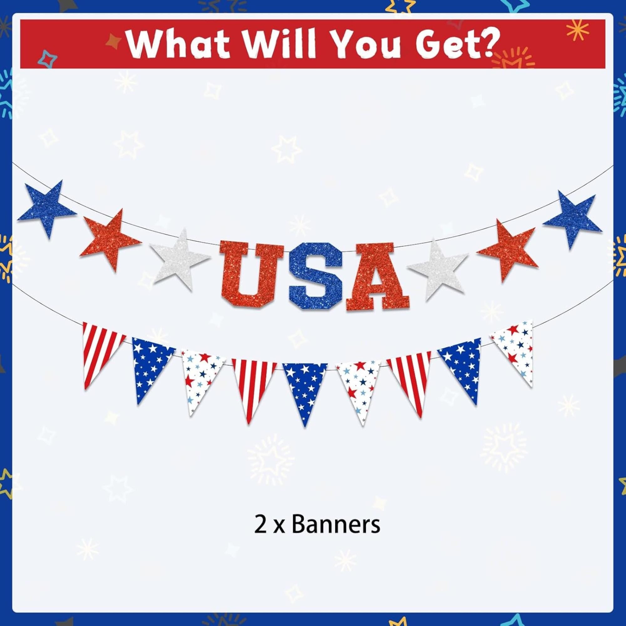 4th Of July Triangle Banner Patriotic USA Garland Memorial Day Independence Day Party Decor