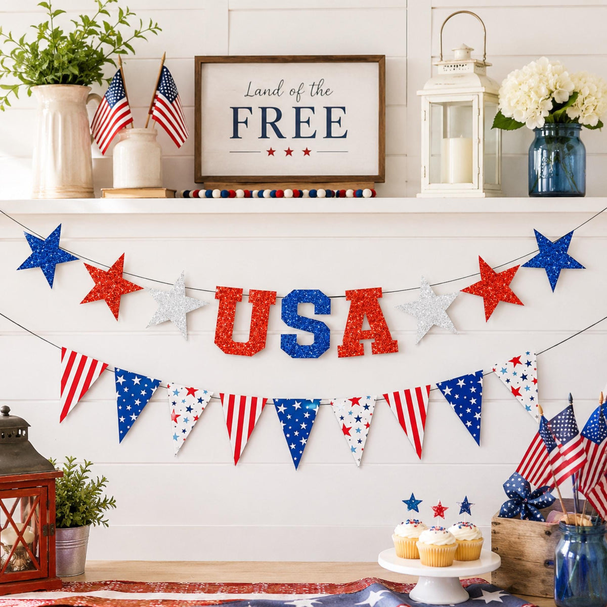 4th Of July Triangle Banner Patriotic USA Garland Memorial Day Independence Day Party Decor