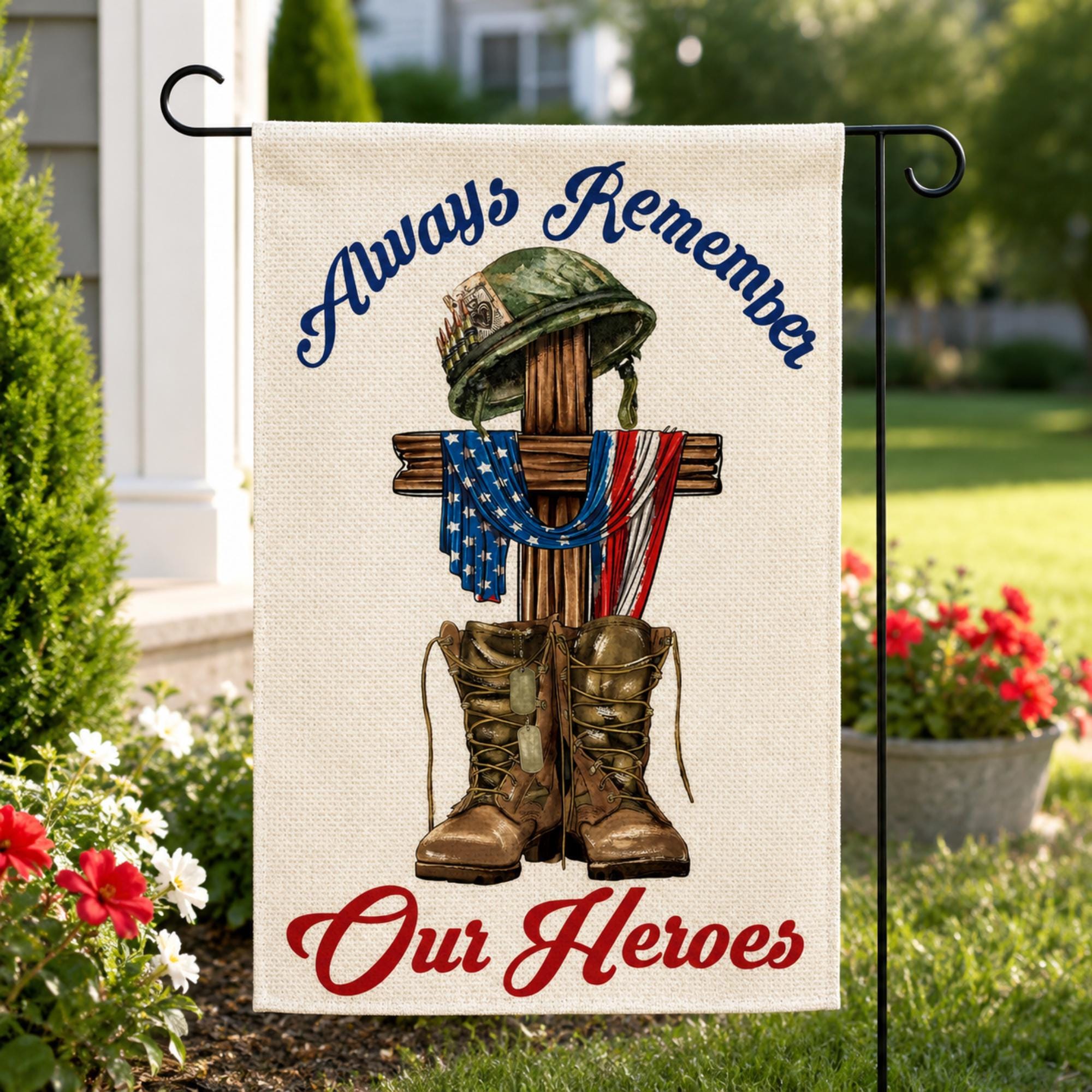 Always Remember Our Heroes Garden Flag Patriotic Veteran Yard Decoration Memorial Day Outdoor Flag