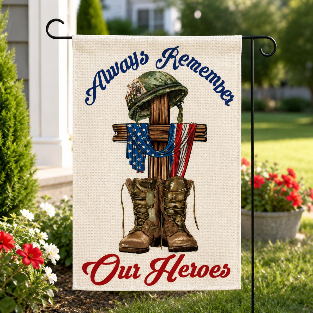 Always Remember Our Heroes Garden Flag Patriotic Veteran Yard Decoration Memorial Day Outdoor Flag