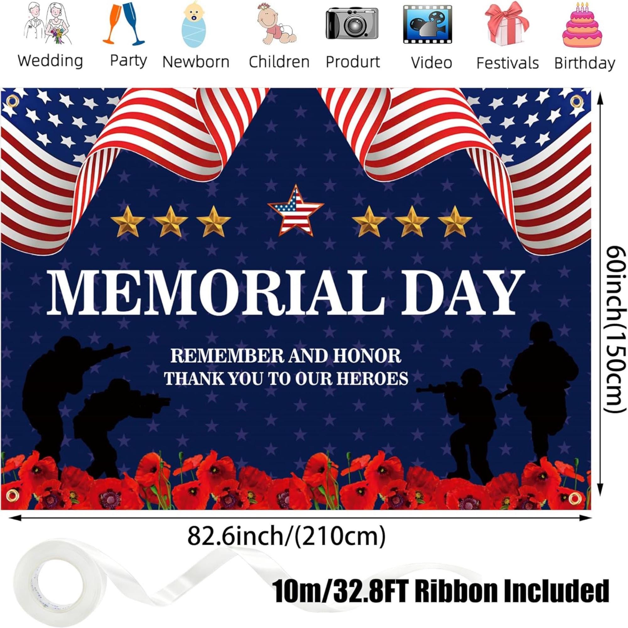 Memorial Day Patriotic Backdrop Banner Remember And Honor Photography Party Decoration Indoor Outdoor