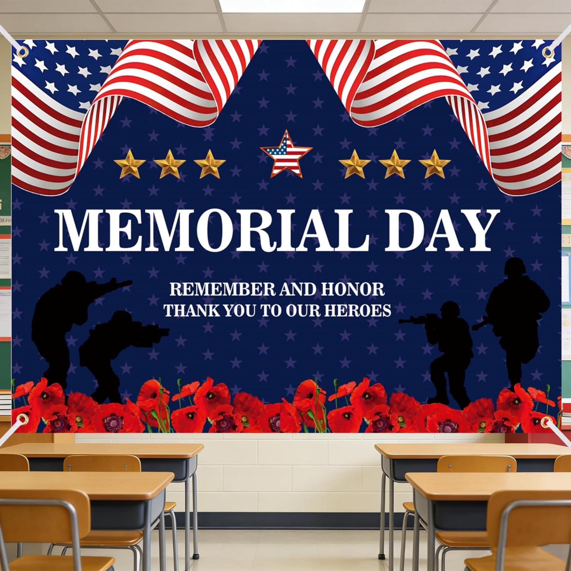 Memorial Day Patriotic Backdrop Banner Remember And Honor Photography Party Decoration Indoor Outdoor