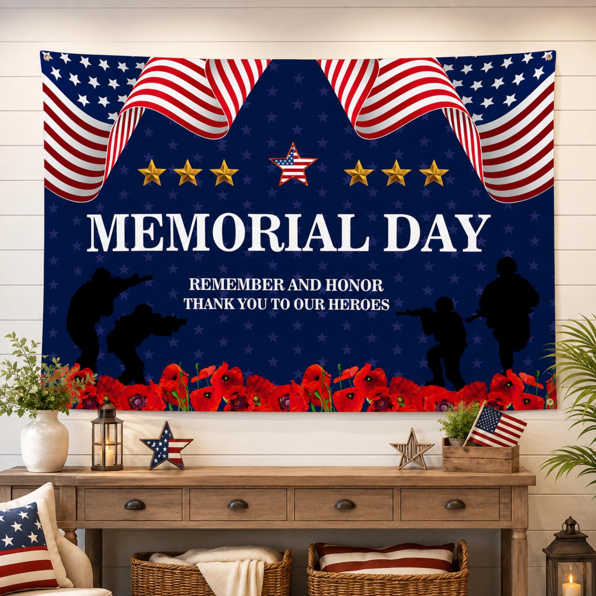 Memorial Day Patriotic Backdrop Banner Remember And Honor Photography Party Decoration Indoor Outdoor