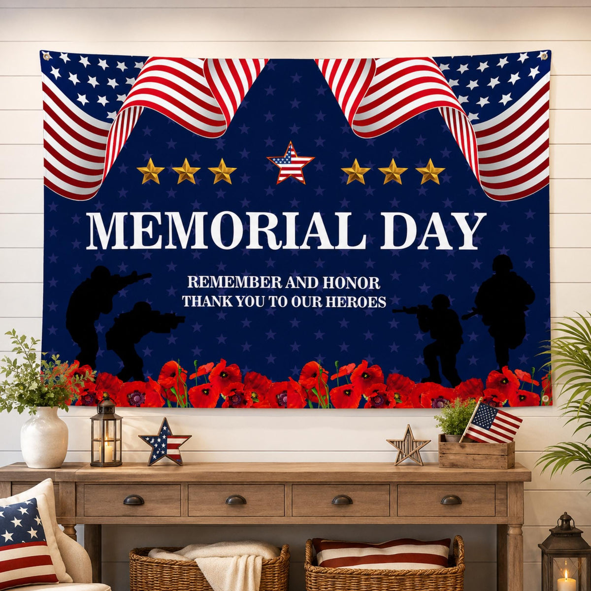 Memorial Day Patriotic Backdrop Banner Remember And Honor Photography Party Decoration Indoor Outdoor