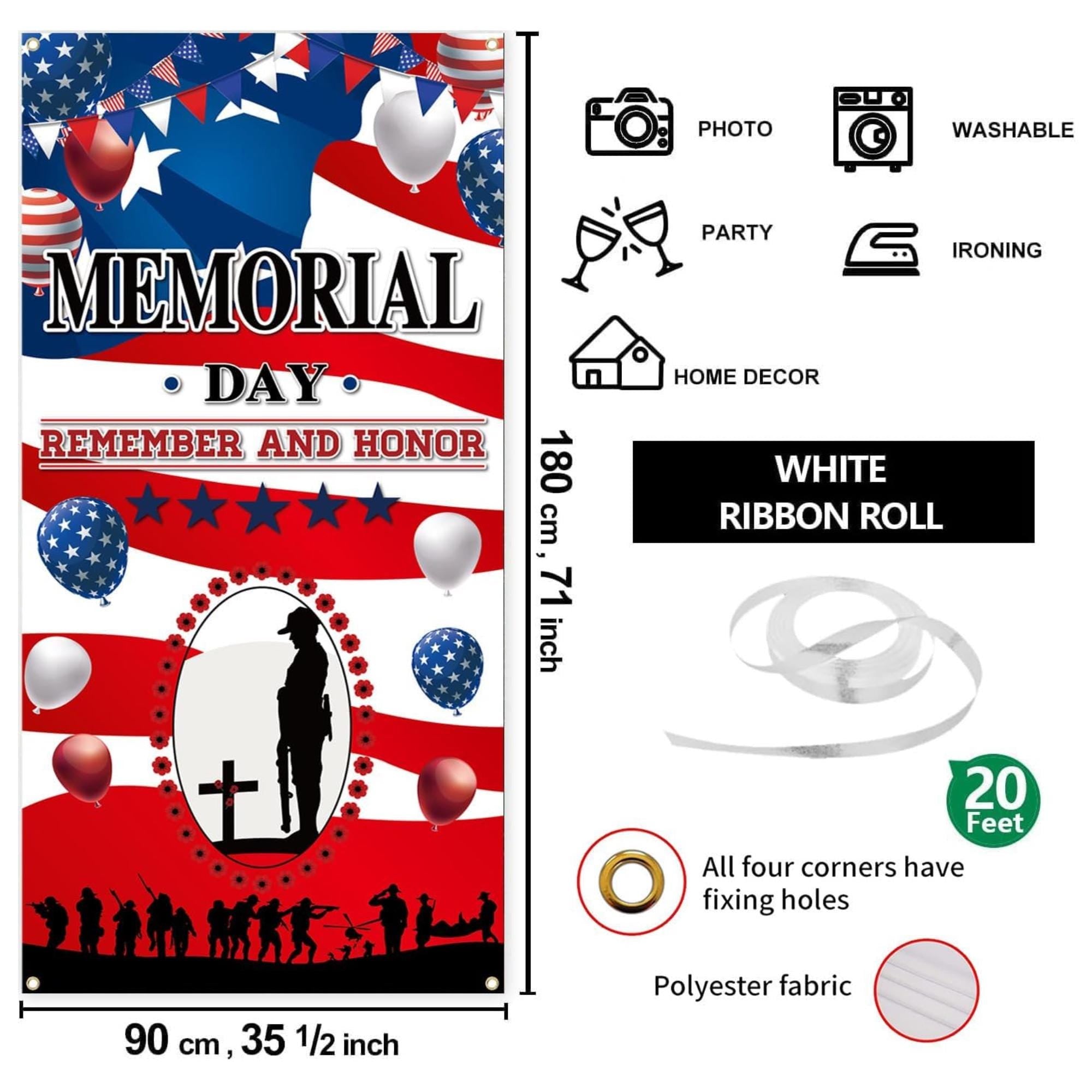 Memorial Day Remember And Honor Door Banner Patriotic USA Backdrop Party Decoration Outdoor Sign