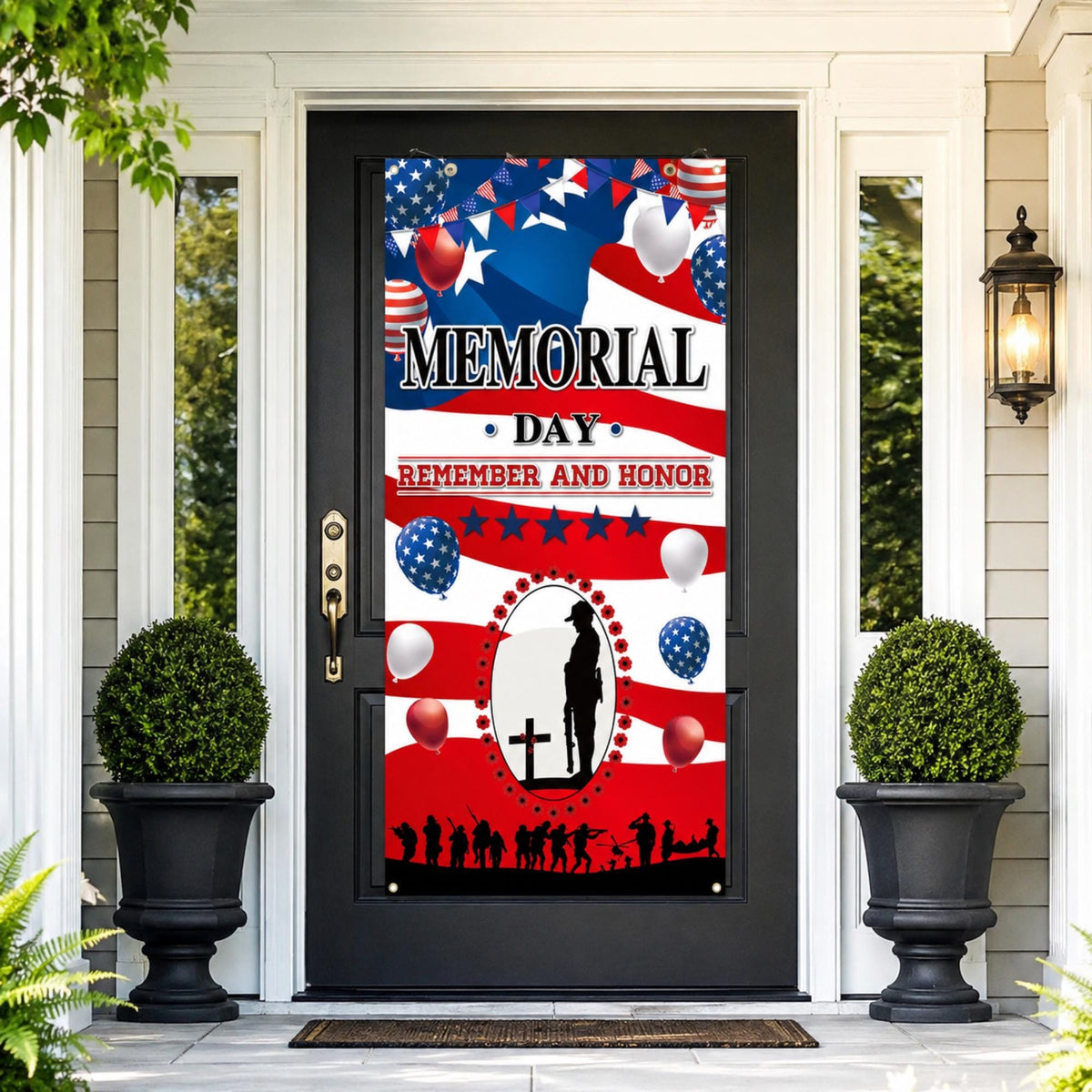 Memorial Day Remember And Honor Door Banner Patriotic USA Backdrop Party Decoration Outdoor Sign