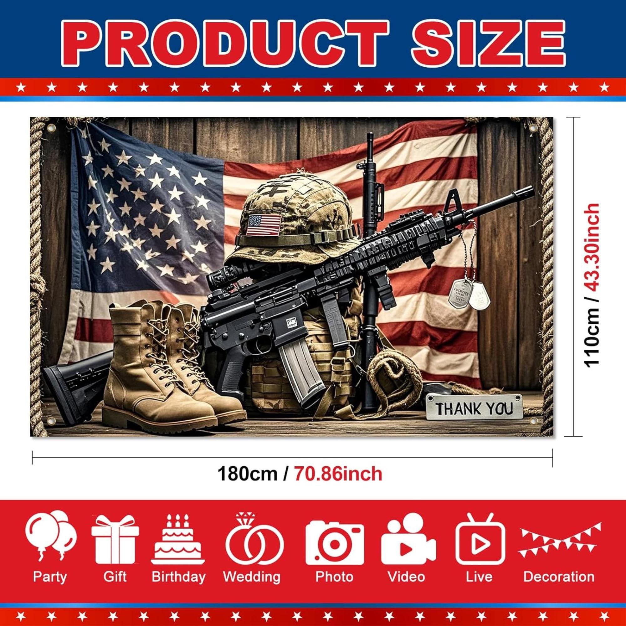 Patriotic Soldier Backdrop Banner 4th Of July Memorial Day Veterans Day Party Decoration