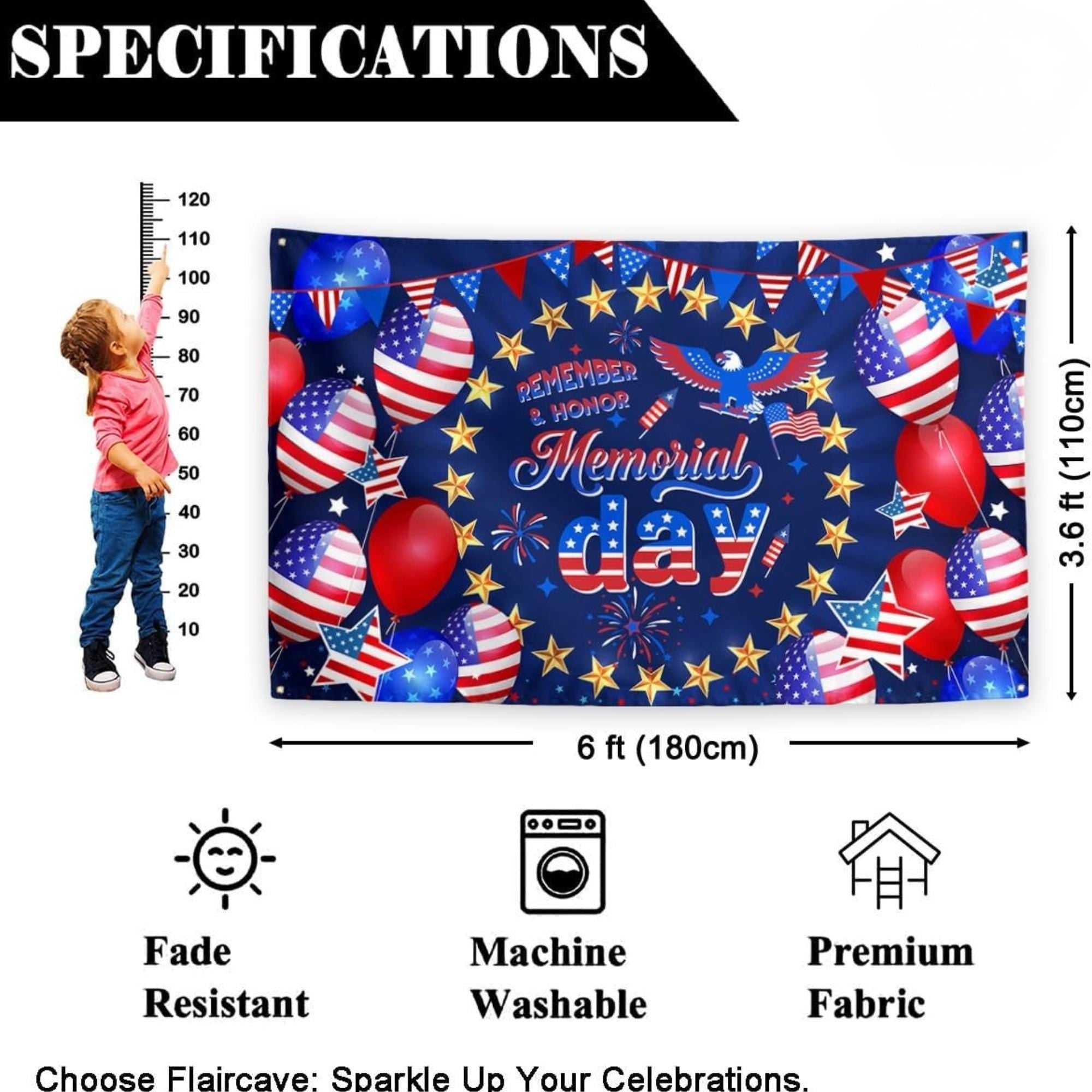 Patriotic Memorial Day 4th of July Banner: Red White Blue Party Decor