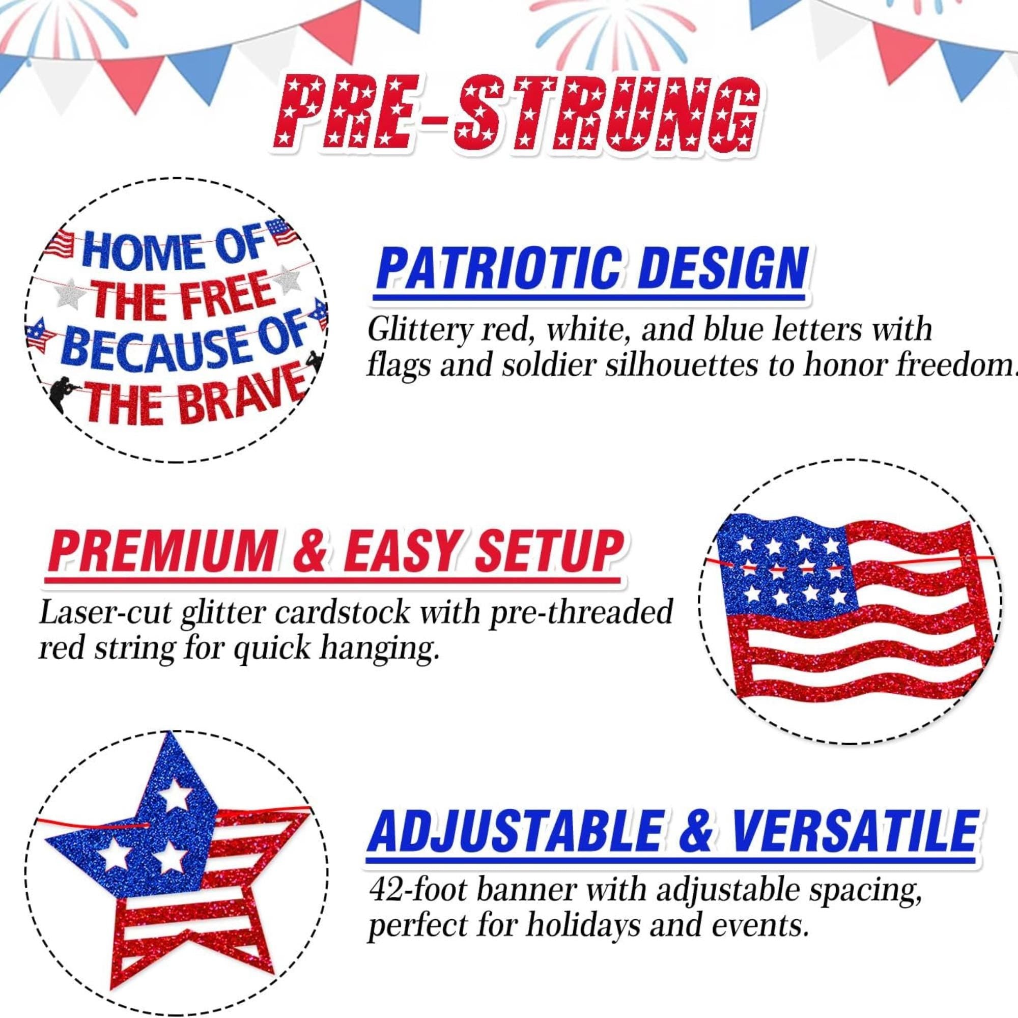 Patriotic Banner: Home of the Free Because of the Brave, USA Decor