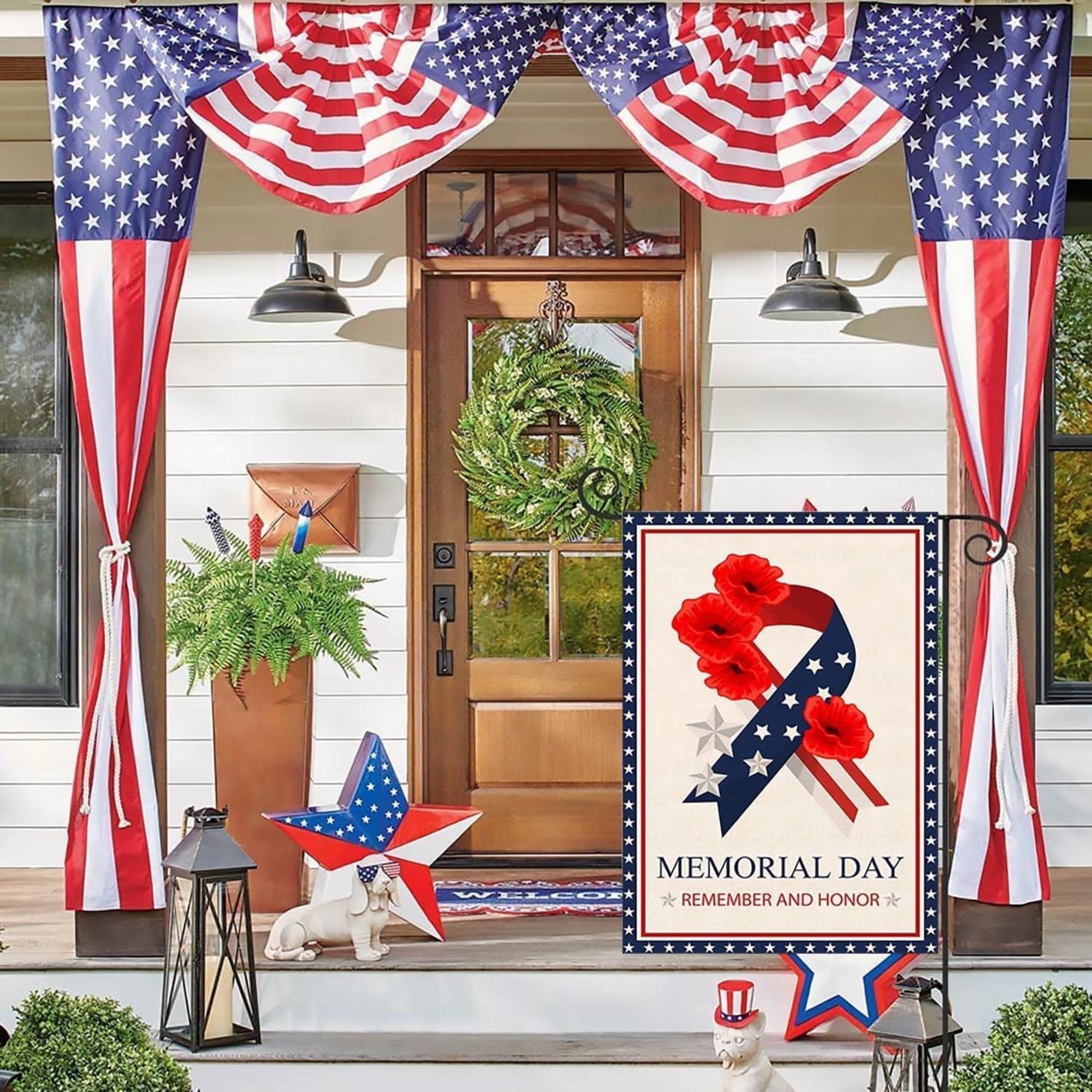 Memorial Day Garden Flag: Remember Honor Poppies Stars Stripes Patriotic Yard Decoration