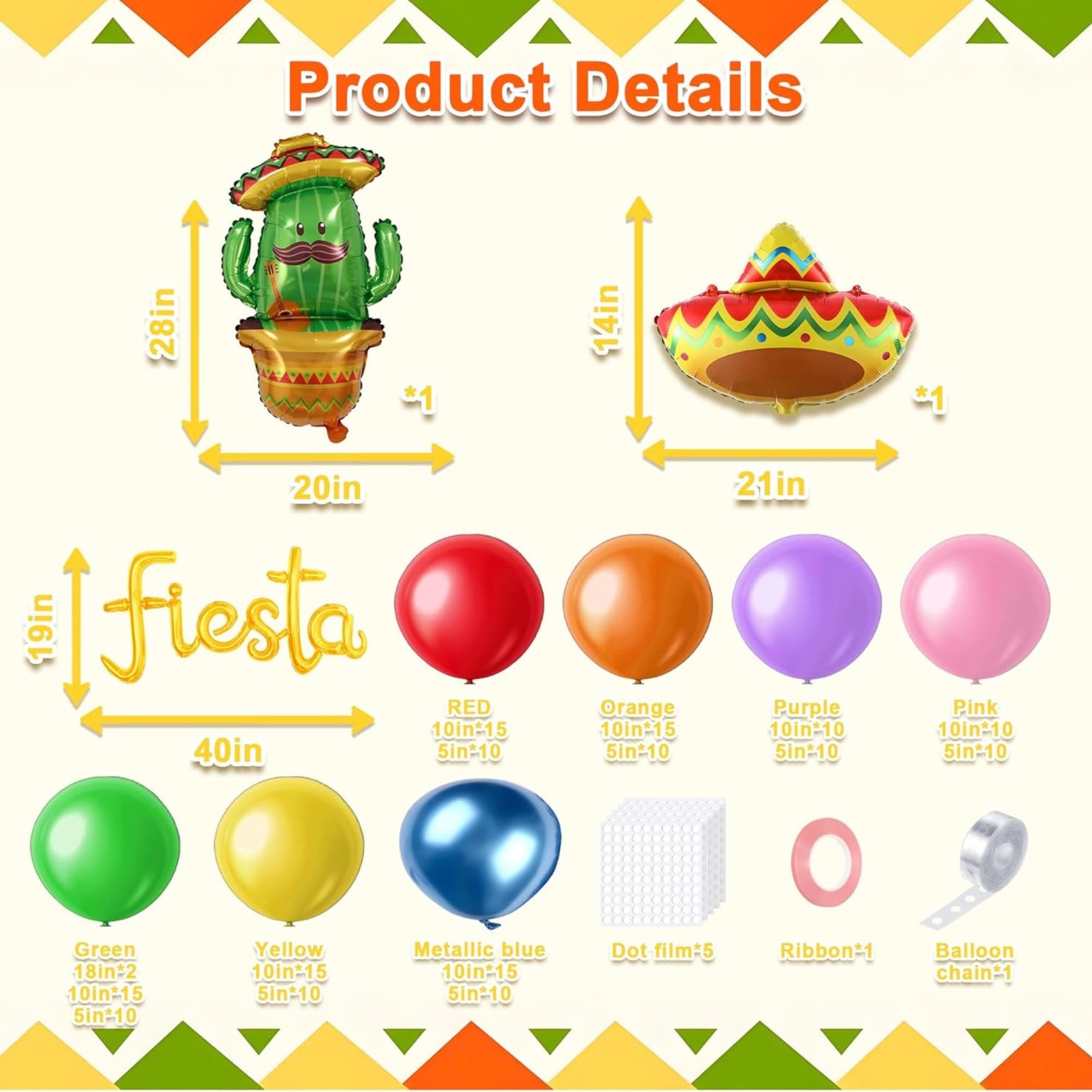 177PCS Fiesta Balloon Arch Kit Cinco De Mayo Cactus Party Garland Set