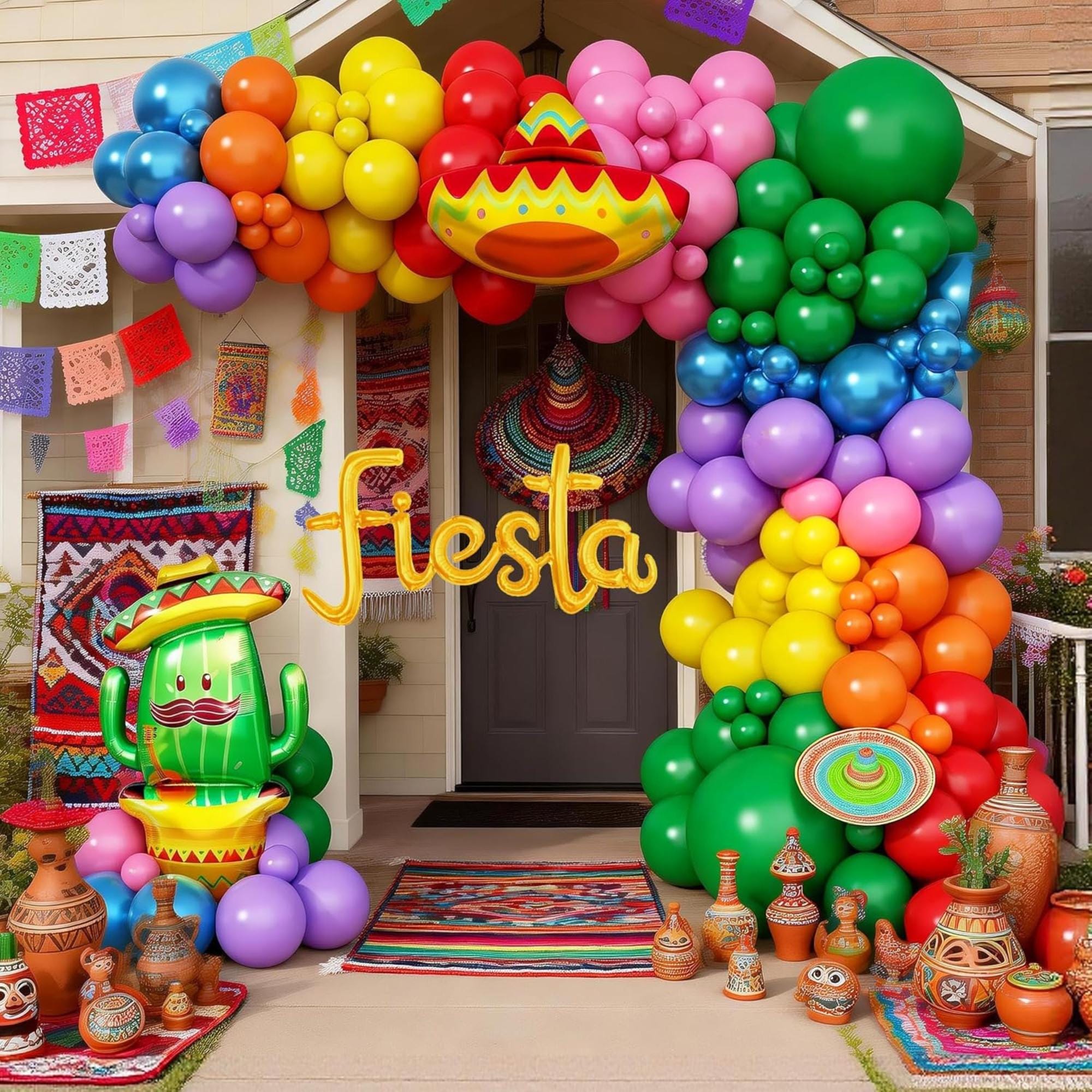 177PCS Fiesta Balloon Arch Kit Cinco De Mayo Cactus Party Garland Set