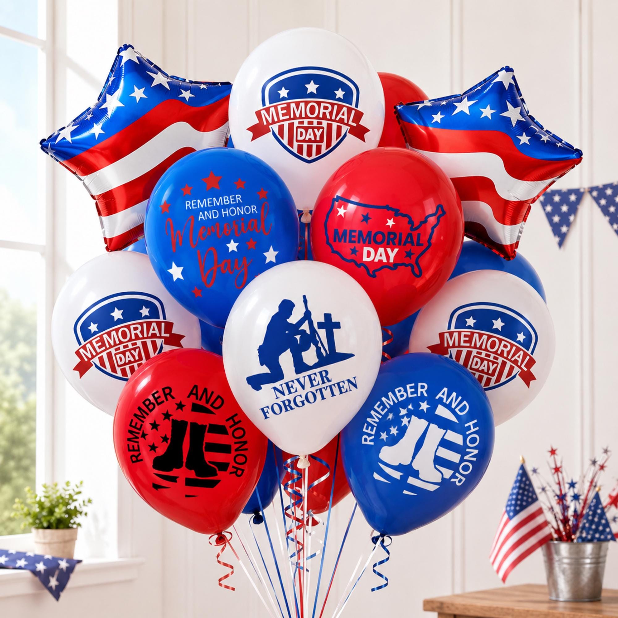 Memorial Day Balloon Decorations Patriotic Star Foil Balloons 4th Of July Party Supplies