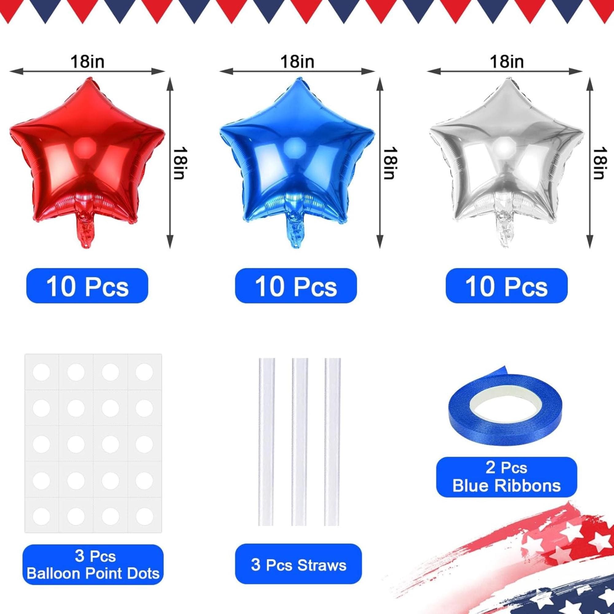 Patriotic Star Foil Balloons Red White Blue 4th Of July Independence Day Party Decor