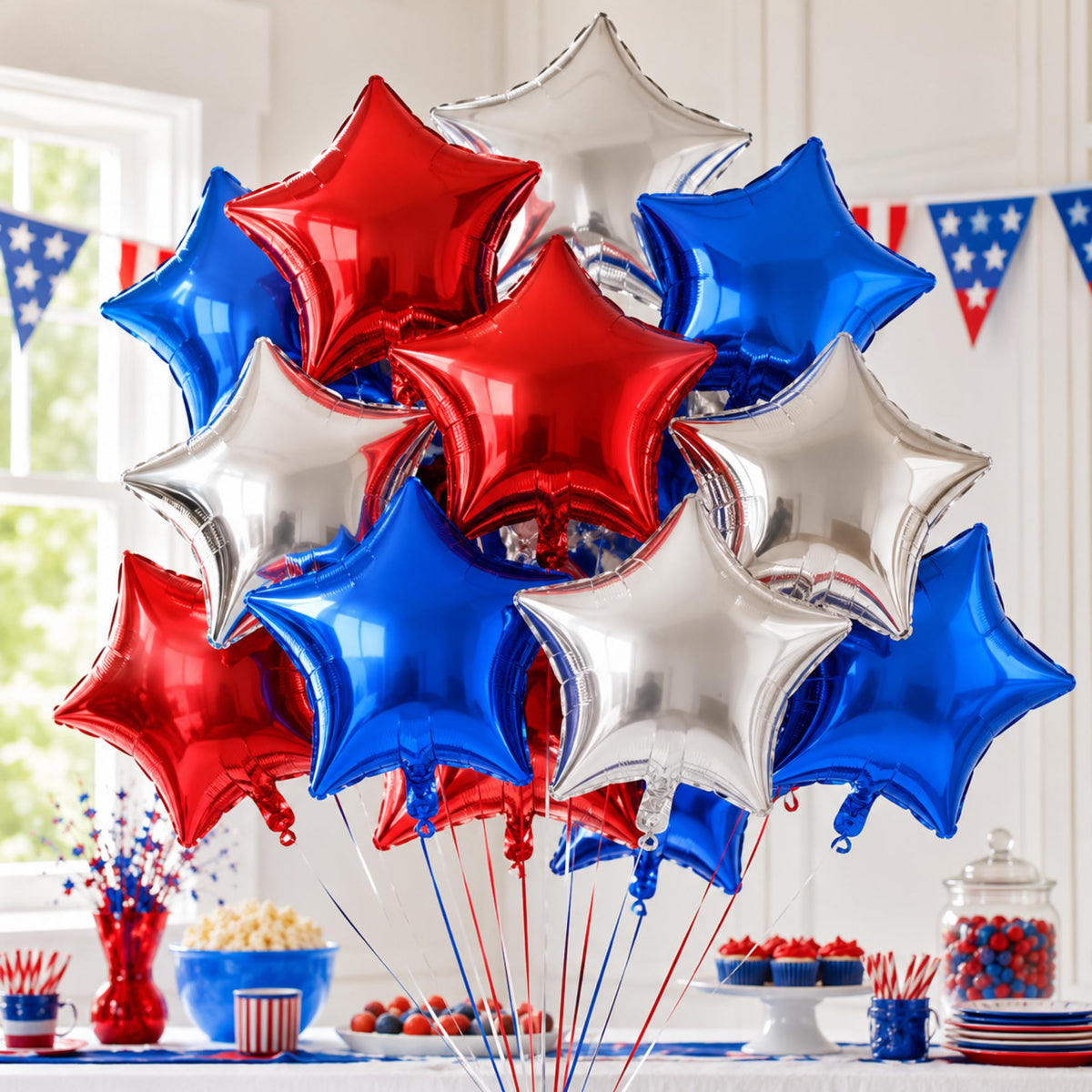 Patriotic Star Foil Balloons Red White Blue 4th Of July Independence Day Party Decor