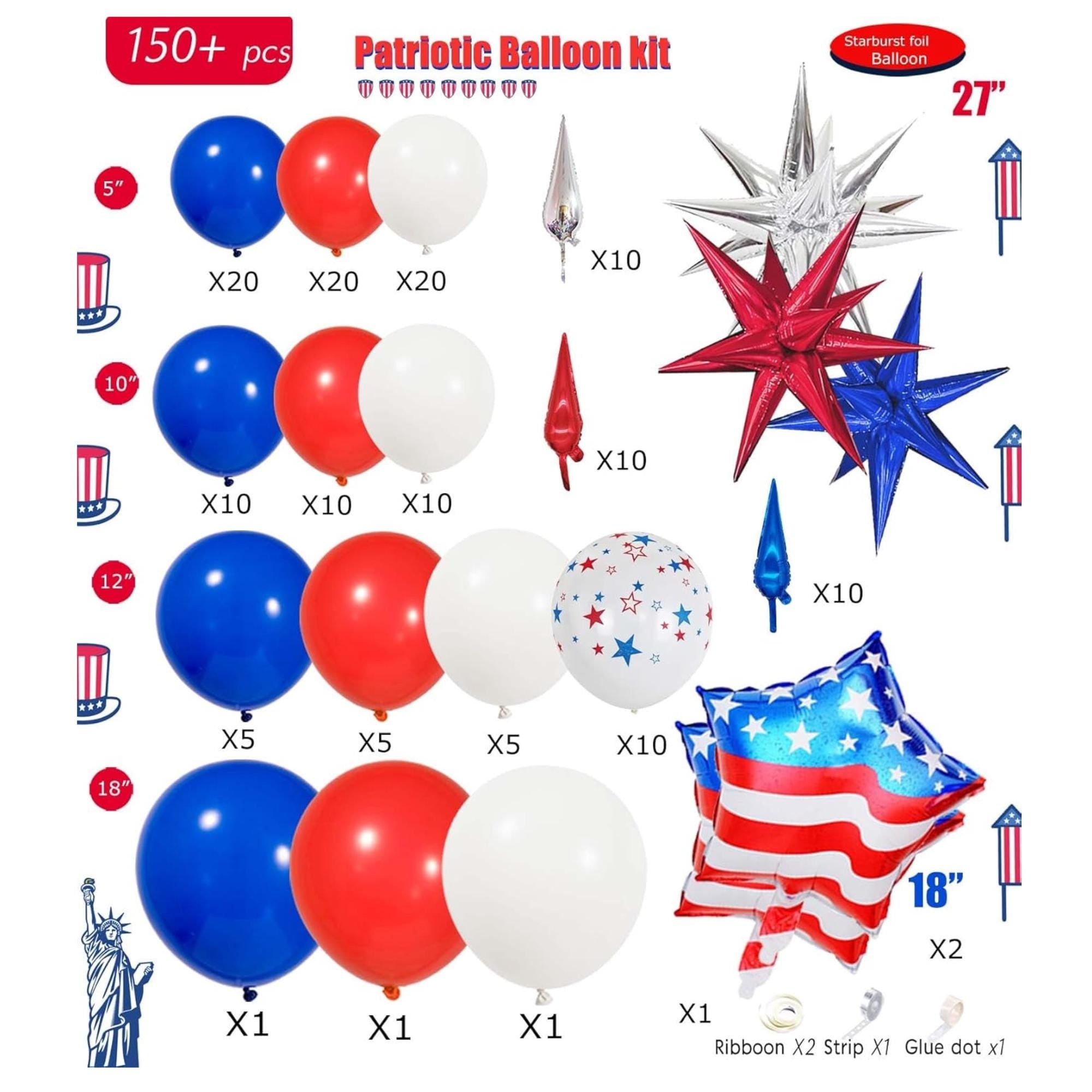 Patriotic Balloon Garland Arch Kit Red White Blue 250th Anniversary 4th Of July Decor