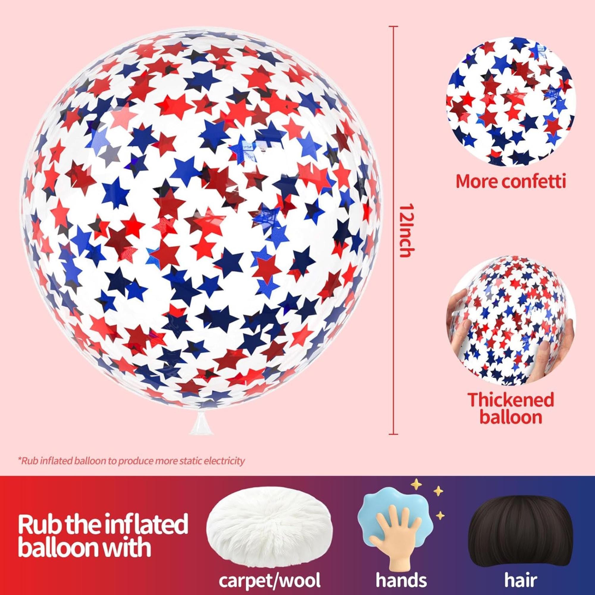 Star Confetti Balloons Red Blue Clear Latex Balloons 4th Of July Patriotic Party Decorations