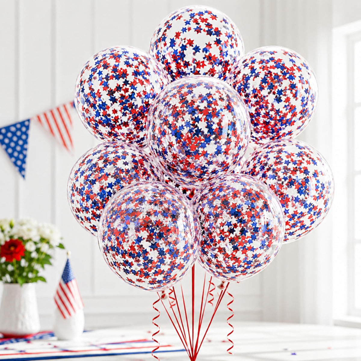 Star Confetti Balloons Red Blue Clear Latex Balloons 4th Of July Patriotic Party Decorations