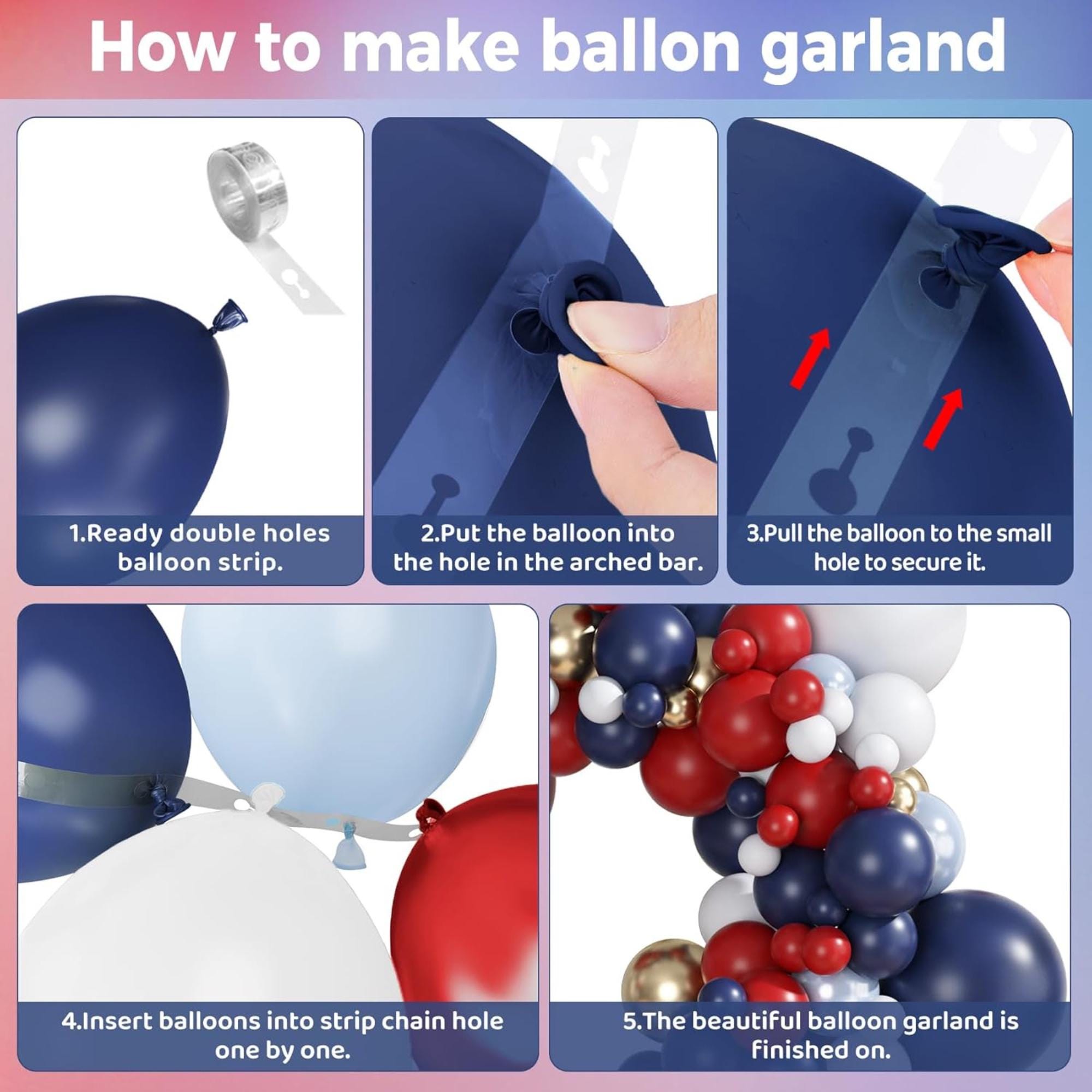 Patriotic Balloon Garland Kit Red White Blue 4th Of July Memorial Day Party Decorations