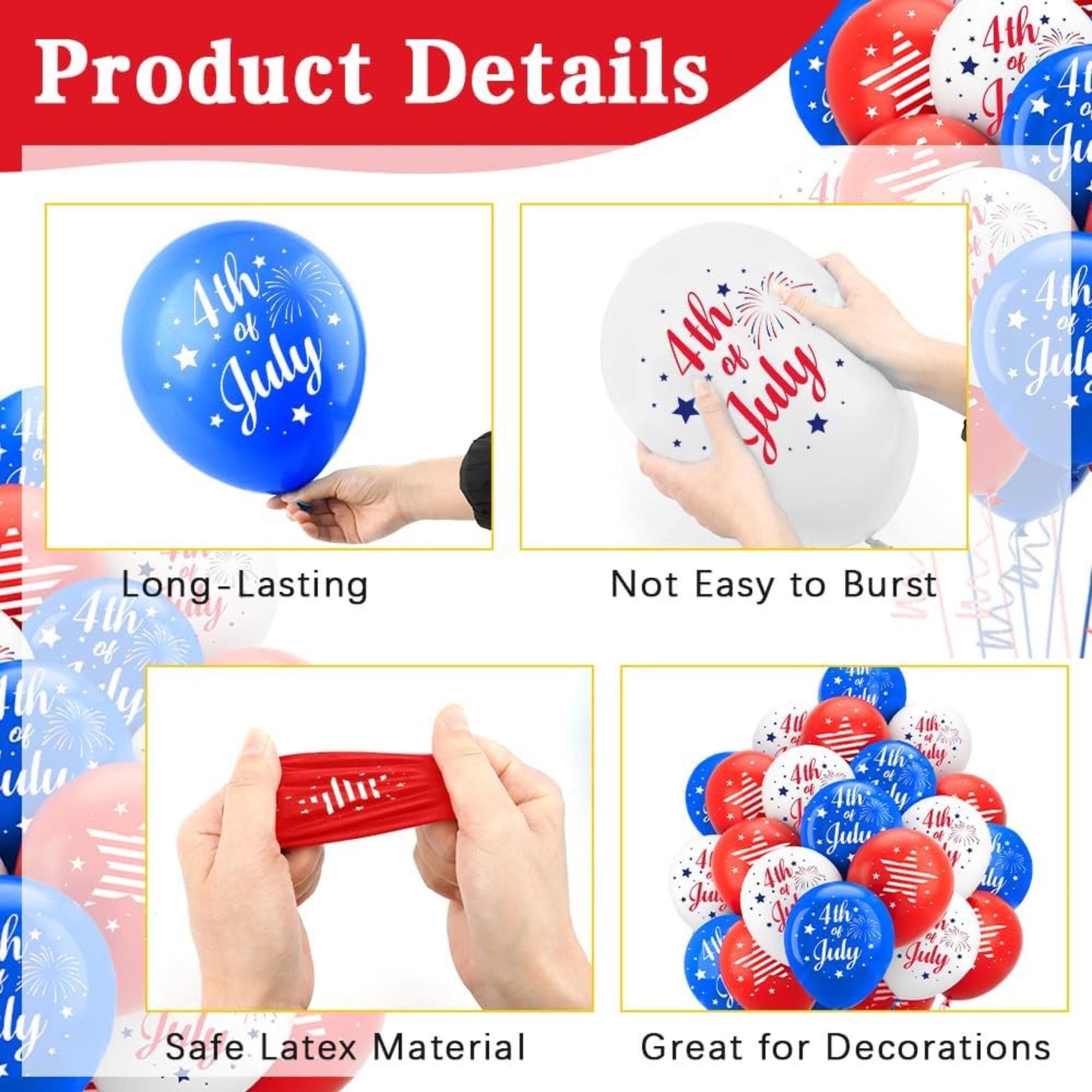 Patriotic Red White Blue Latex Balloons – 4th of July Party Decor