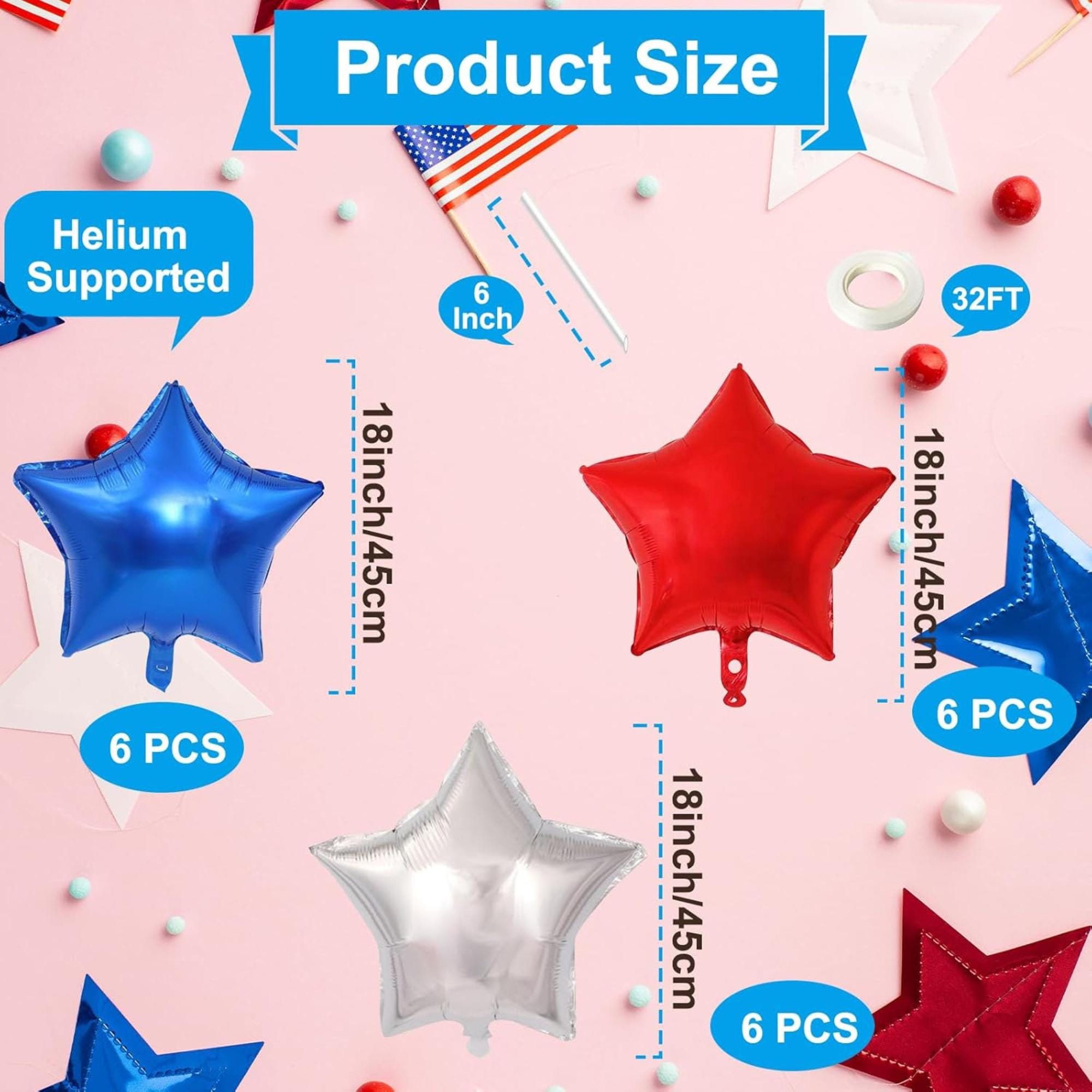 Red White Blue Star Foil Balloons Patriotic 4th Of July USA Party Decorations