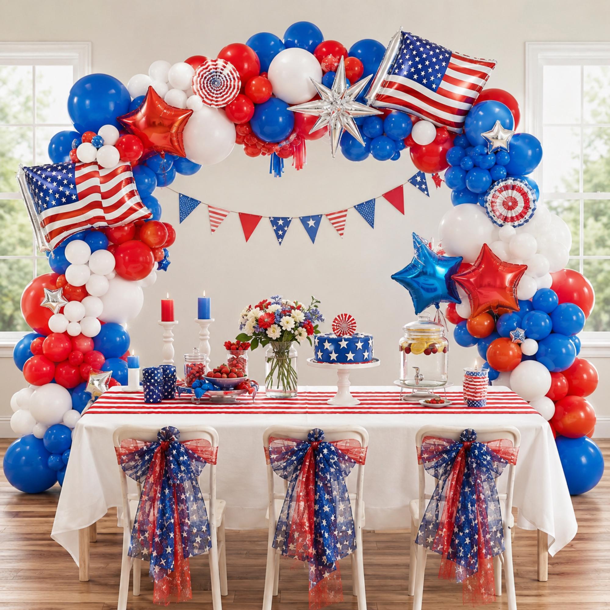 Patriotic Balloon Garland Arch Kit Red White Blue 4th Of July Memorial Day Decor