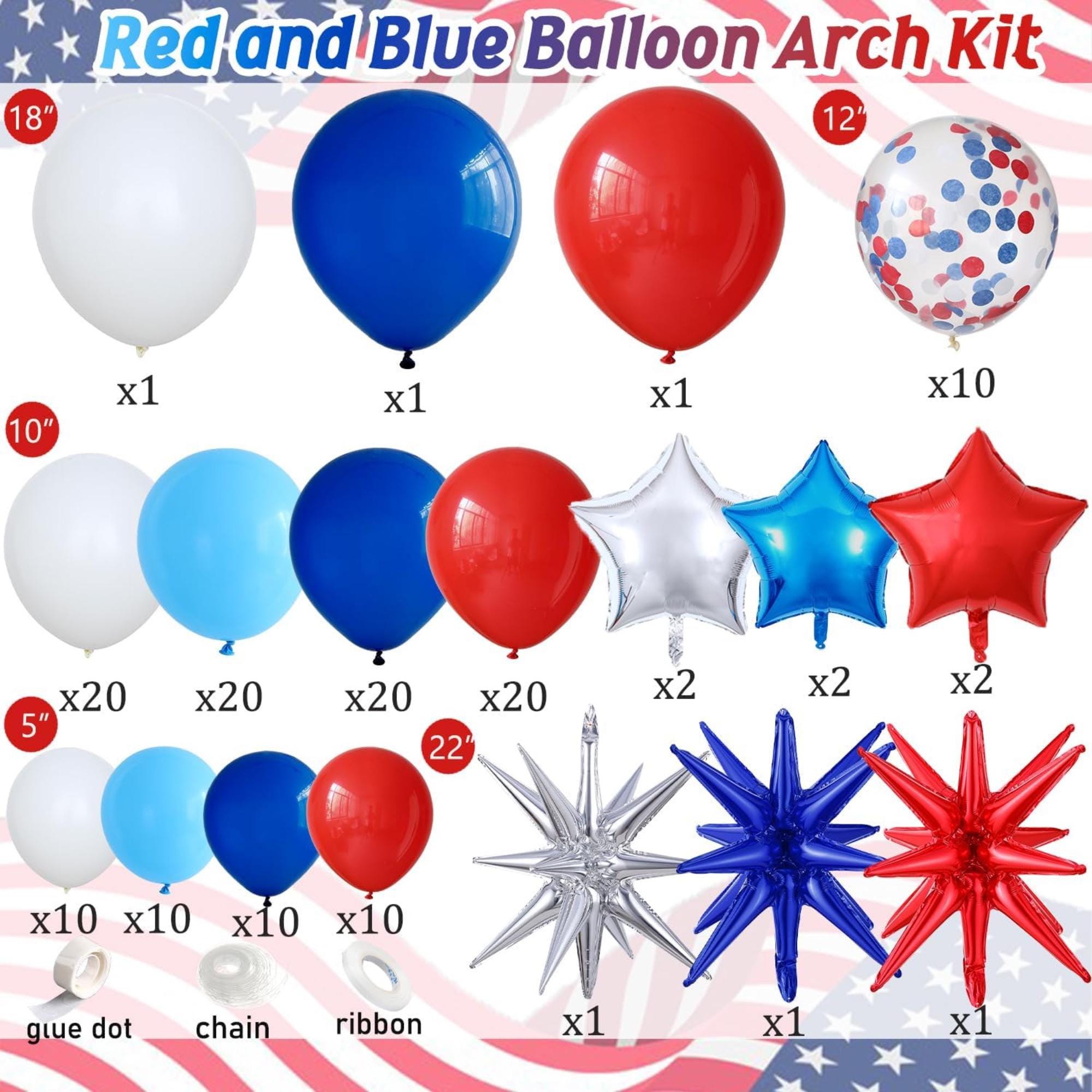 Patriotic Balloon Garland Arch Kit Red White Blue 4th Of July Party Decorations