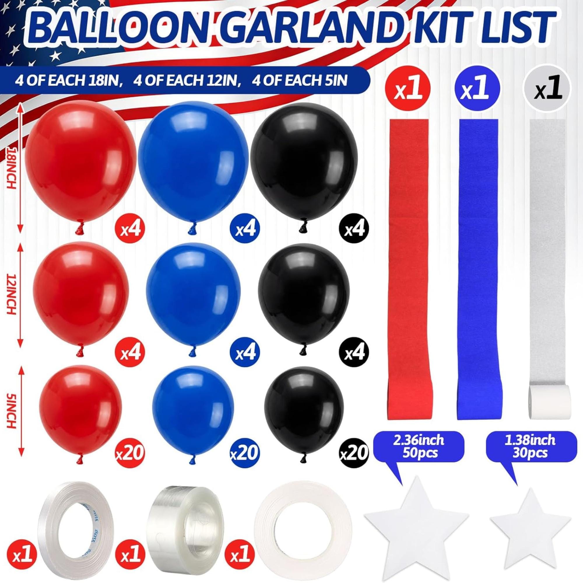 Patriotic Balloon Garland Arch Kit Red White Blue 250th Anniversary Party Decor