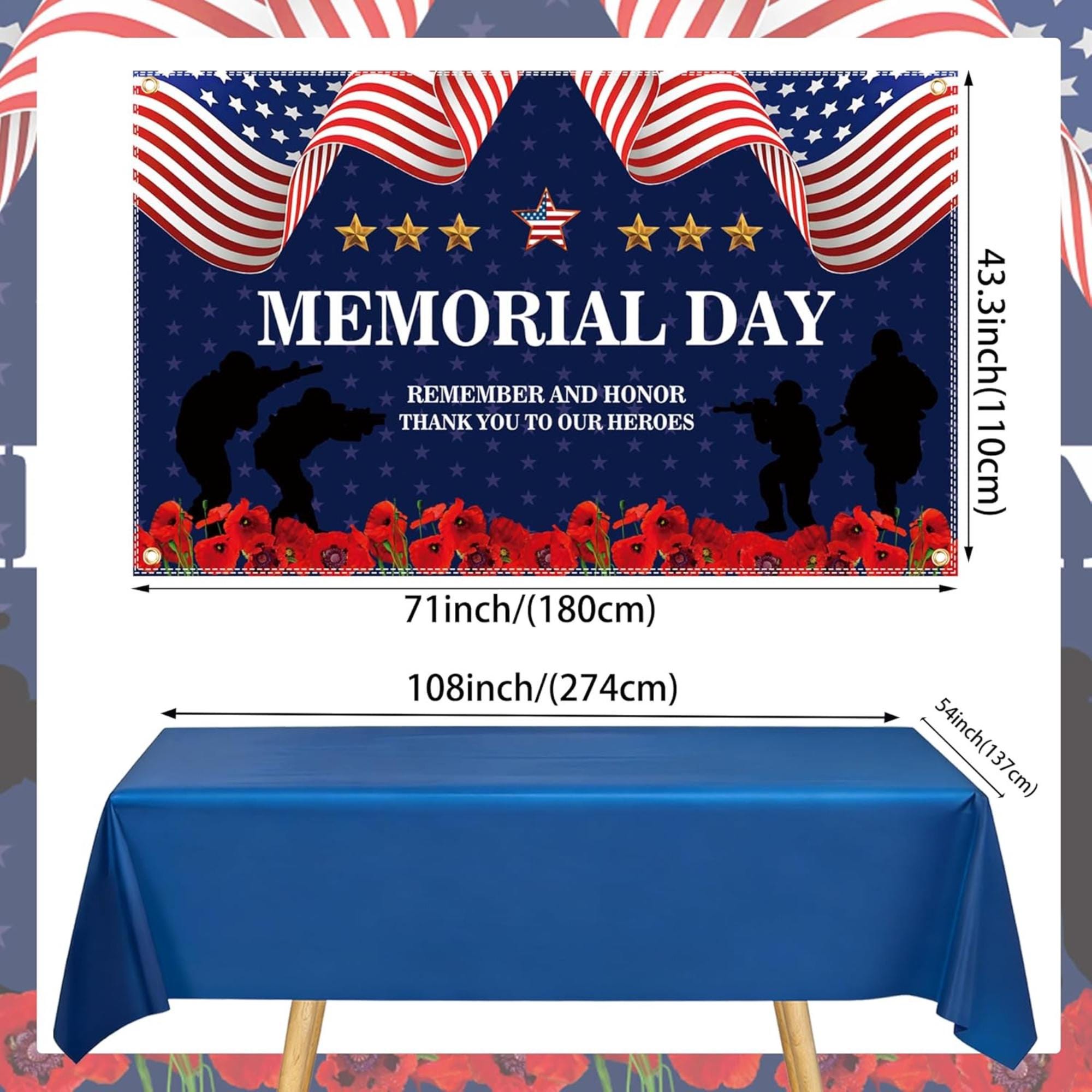 Memorial Day Party Decoration Kit Patriotic Balloon Arch Backdrop Tablecloth Set