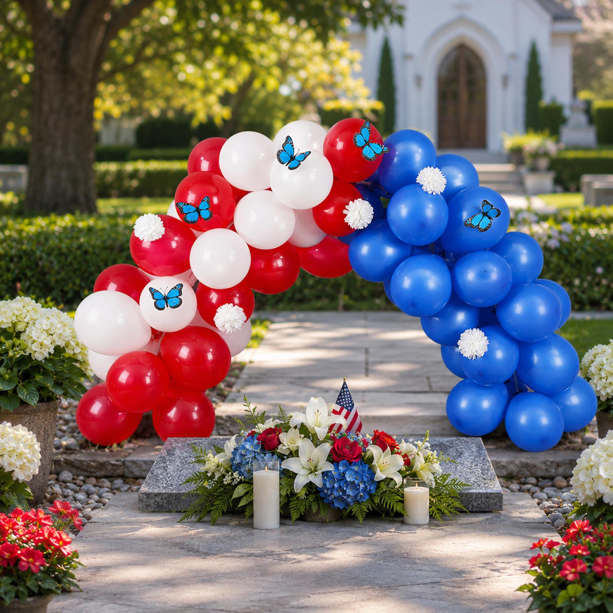 Memorial Day Grave Decoration Kit Patriotic Cemetery Decor Red White Blue Memorial Set