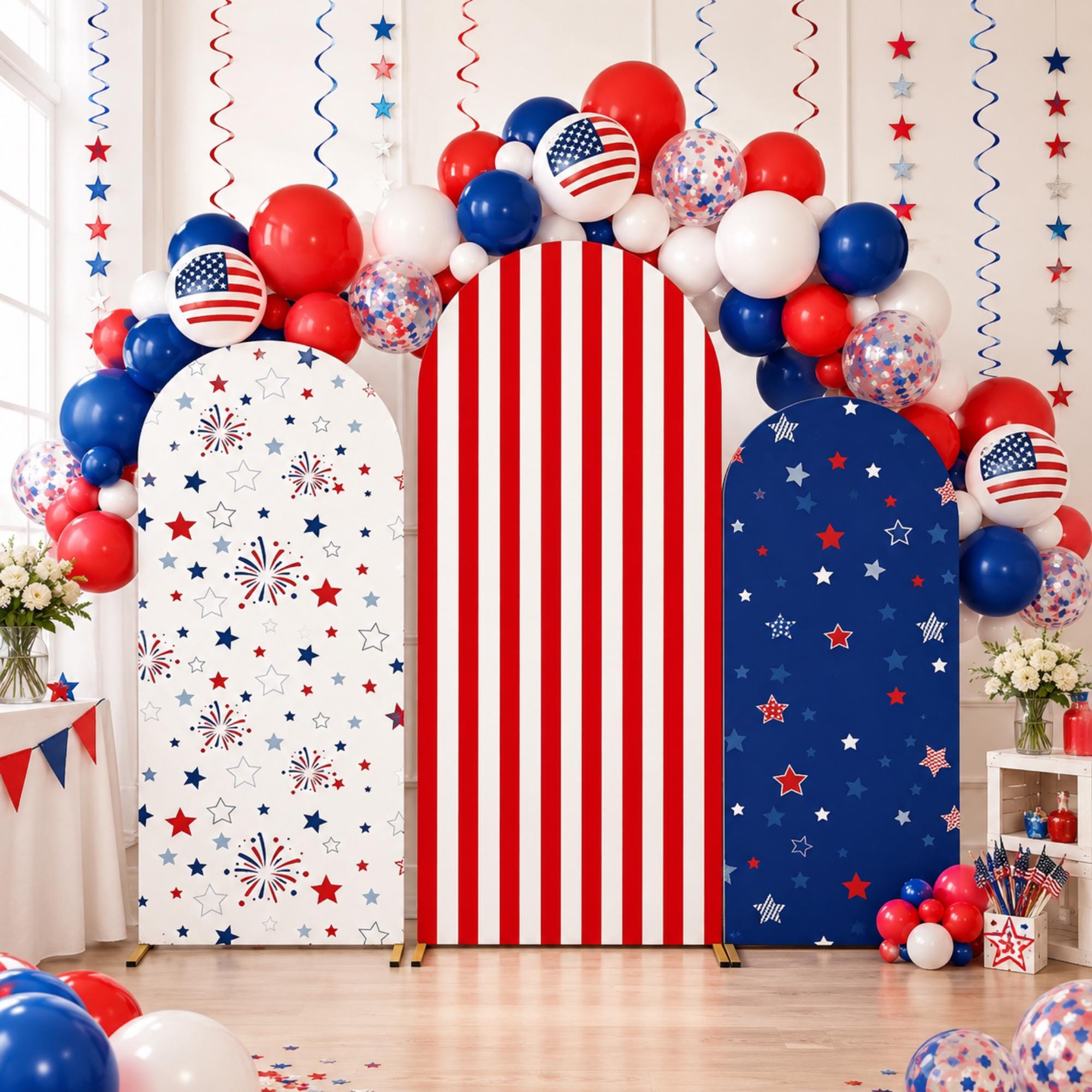 American Flag Arch Cover Backdrop Red White Blue Patriotic Party Decorations