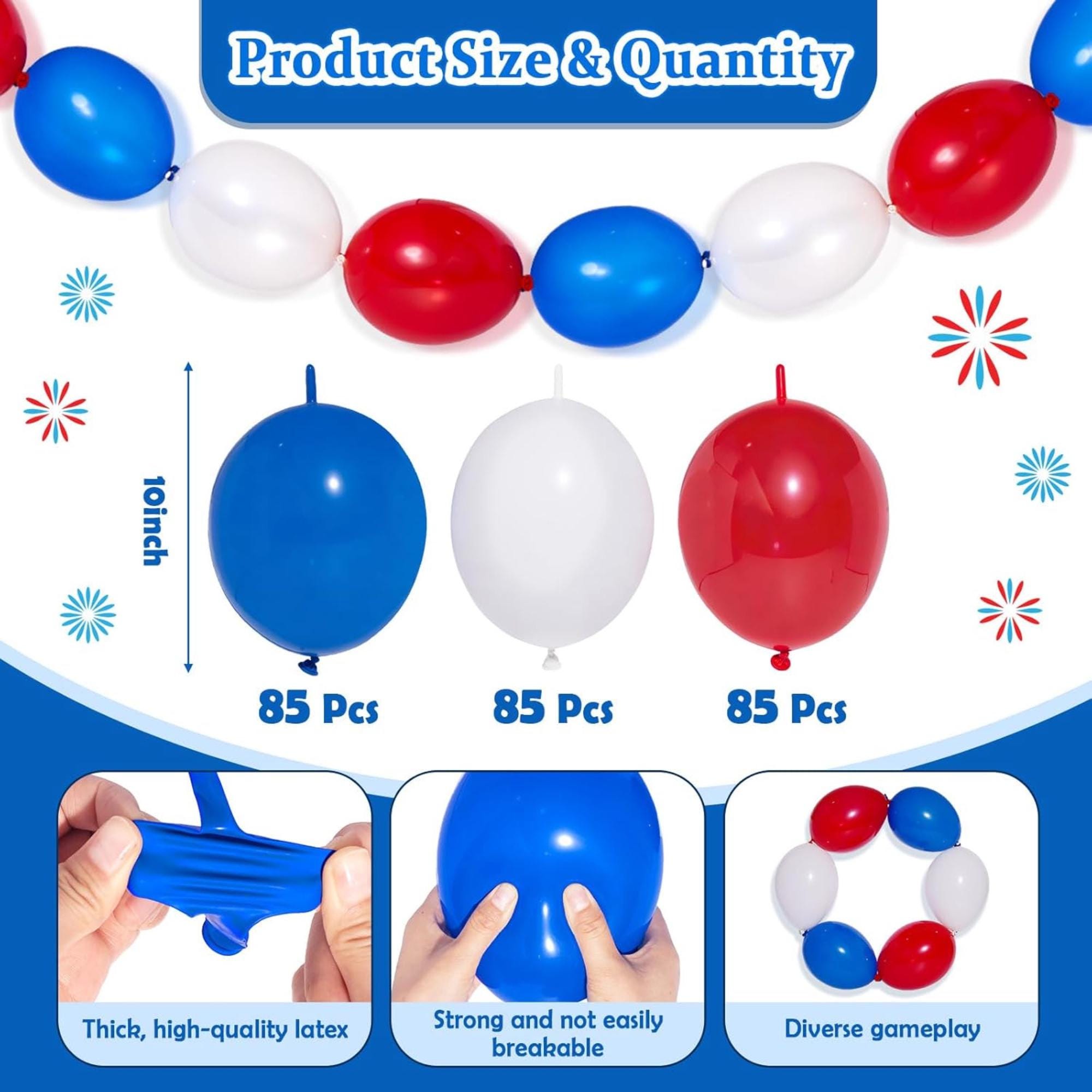 USA 250th Anniversary Linking Balloon Garland Red White Blue Patriotic Decorations