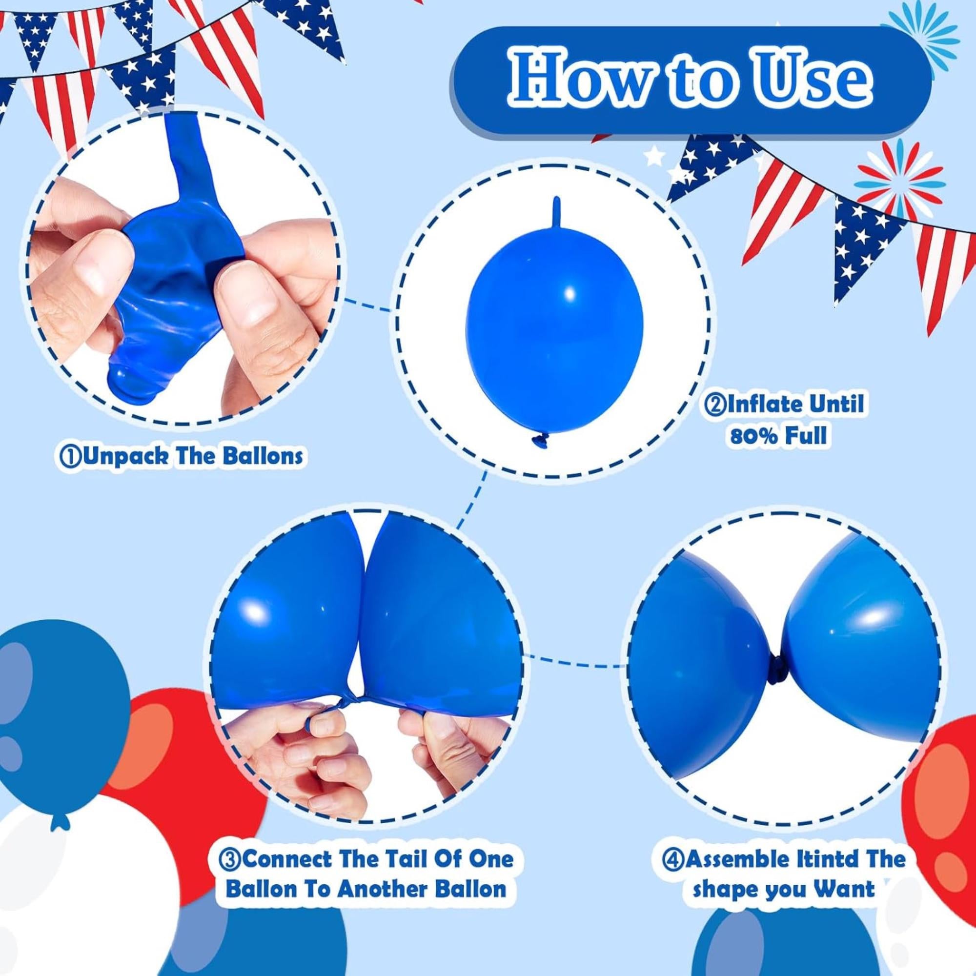 USA 250th Anniversary Linking Balloon Garland Red White Blue Patriotic Decorations